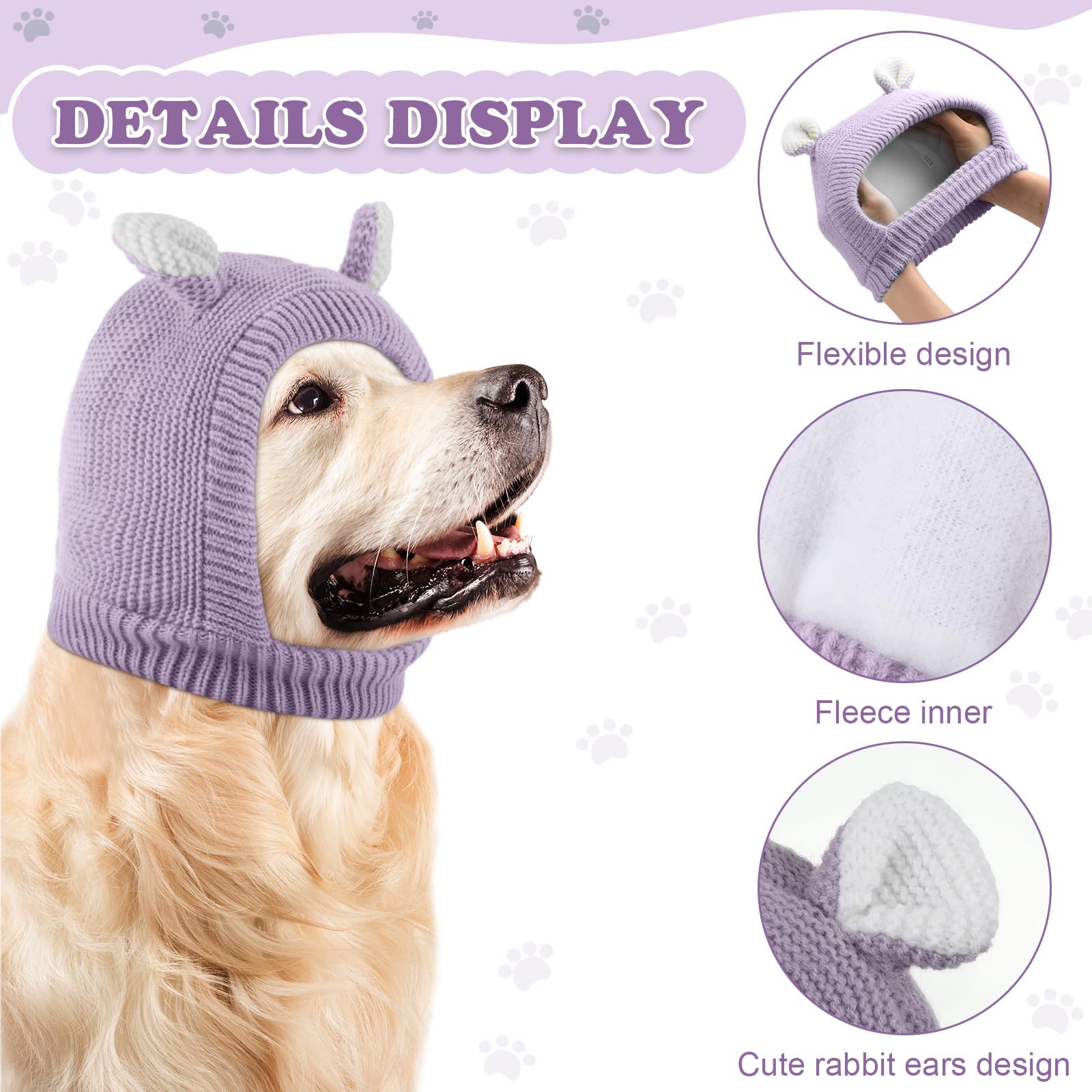 Quiet Ears For Dogs, Dog Ear Muffs Noise Protection Knitted Pet Ears Snood Head Wrap Hats For Medium To Large Cats Pets(Light Pu