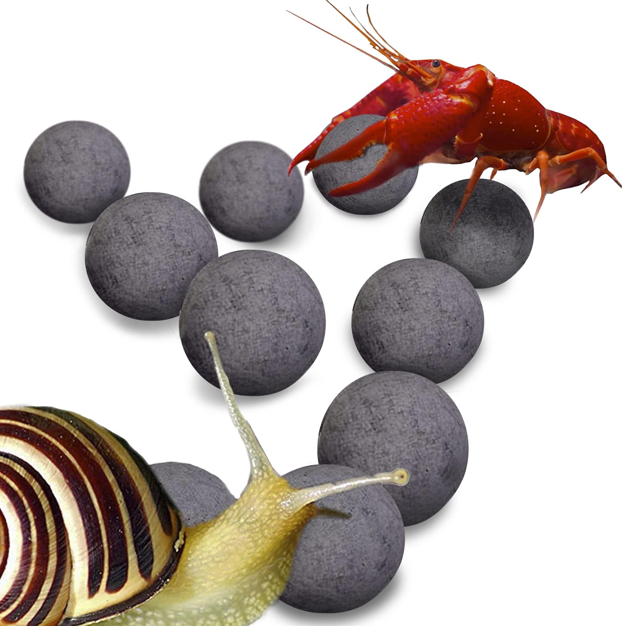 SunGrow Snail and Crayfish Energy Balls, Enhance Color, Calcium-Rich Gray Pearls for Invertebrates, Aquarium D  cor with Benefic