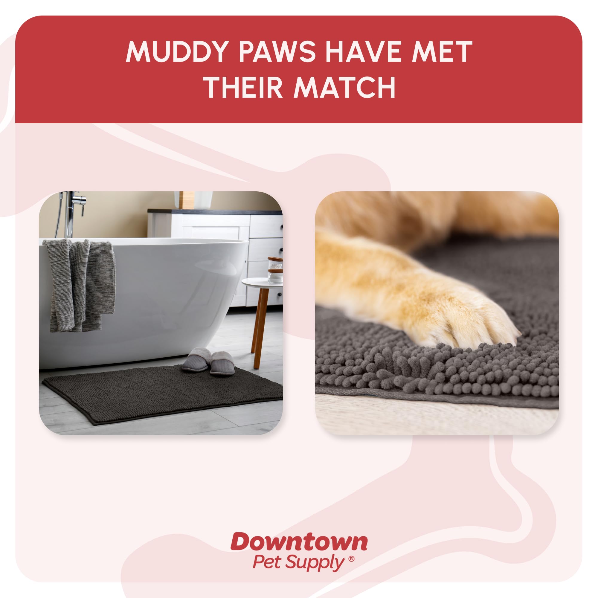 My Doggy Place Microfiber Dog Mat for Muddy Paws, 60 x 36 Ash - Non-Slip, Absorbent and Quick-Drying Dog Paw Cleaning Mat, Washe