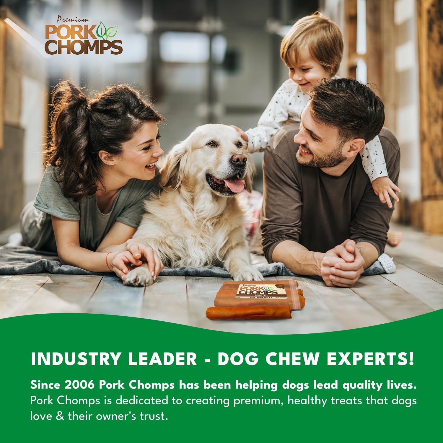 Pork Chomps Roasted Pork Skin Dog Chews, 8-inch Rolls, 5 Count