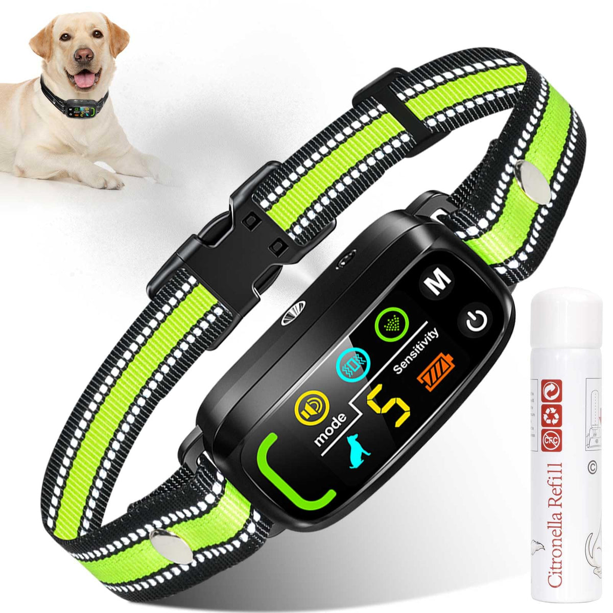 Citronella Bark Collar [1* Spray Refill] Anti Barking Training Collar, Citronella Dog With 5 Adjustable Sensitivity Beep/Vibrati