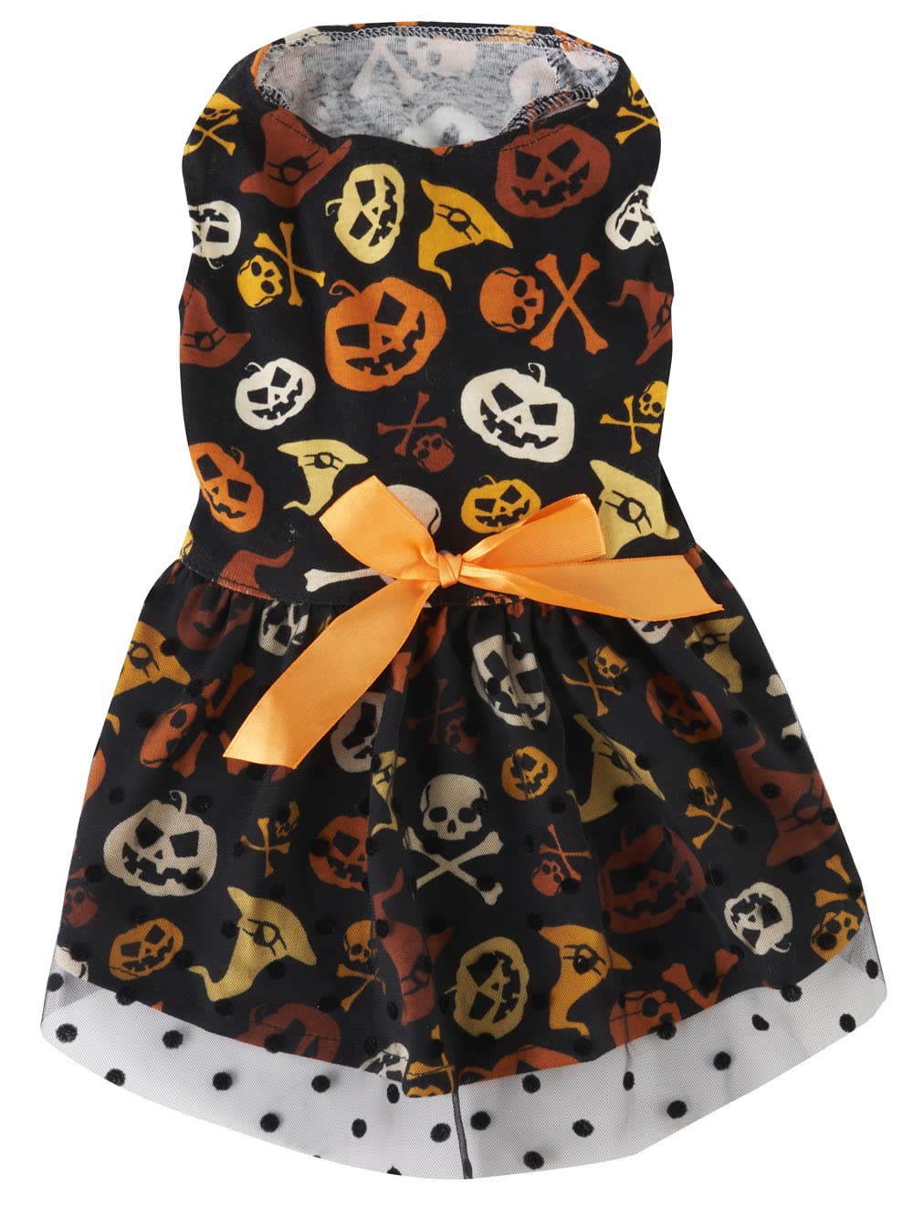 Skull Orange Black Fashion Pet Halloween Costume Dress Pumpkin Dresses Costume For Dogs, Large (L) Size