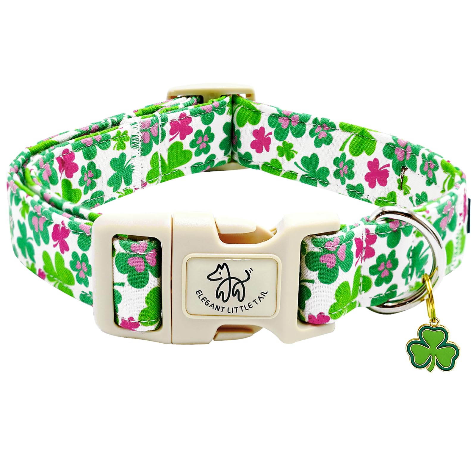 Elegant Little Tail St Patrick'S Dog Collar-Green Cute Colver Cotton Shamrock Pet Collar Trefoil Holiday Adjustable Cotton Pet C