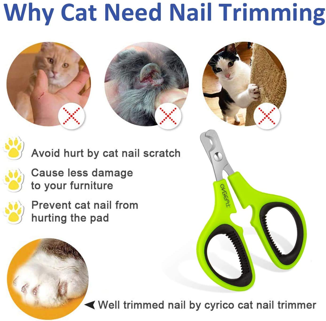 Onecut Pet Nail Clippers, Update Version Cat & Kitten Claw Nail Clippers For Trimming, Professional Pet Nail Clippers Best For A Cat, Puppy,Rabbit, Kitten & Small Dog,Sharp & Safe (Green)