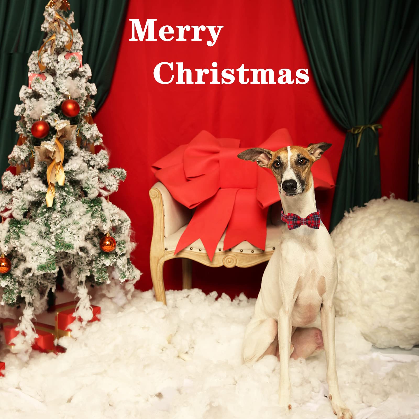 Unique Style Paws Christmas Dog Collar With Bow Tie Red Black Grid Cotton Collar Adjustable Puppy Plaid Collar For Small Medium
