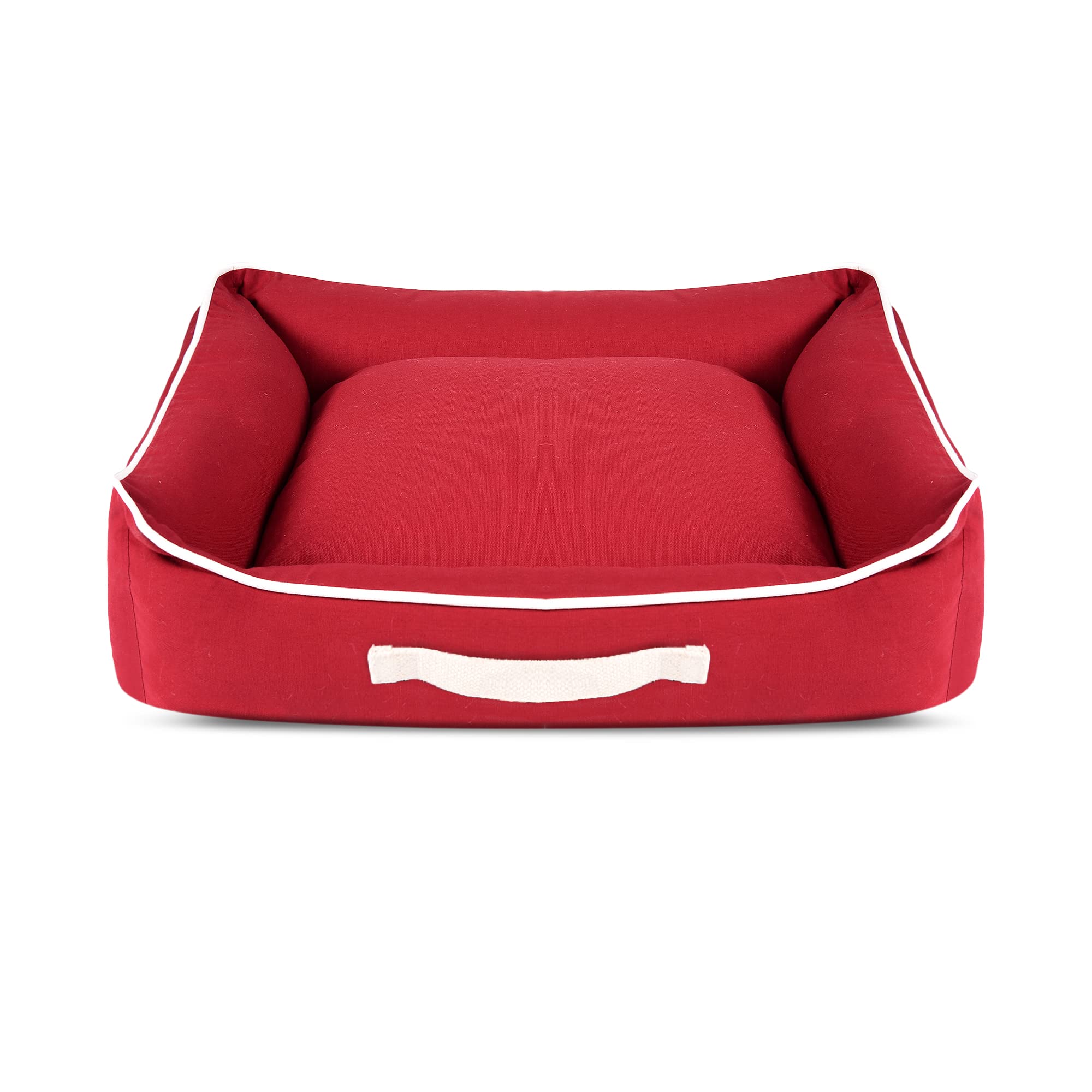 Furry Castle Cotton Pet Bed Durable and Soft Polyfill (Pack of 1, Red, Size: L, 37X31X10 Inches)