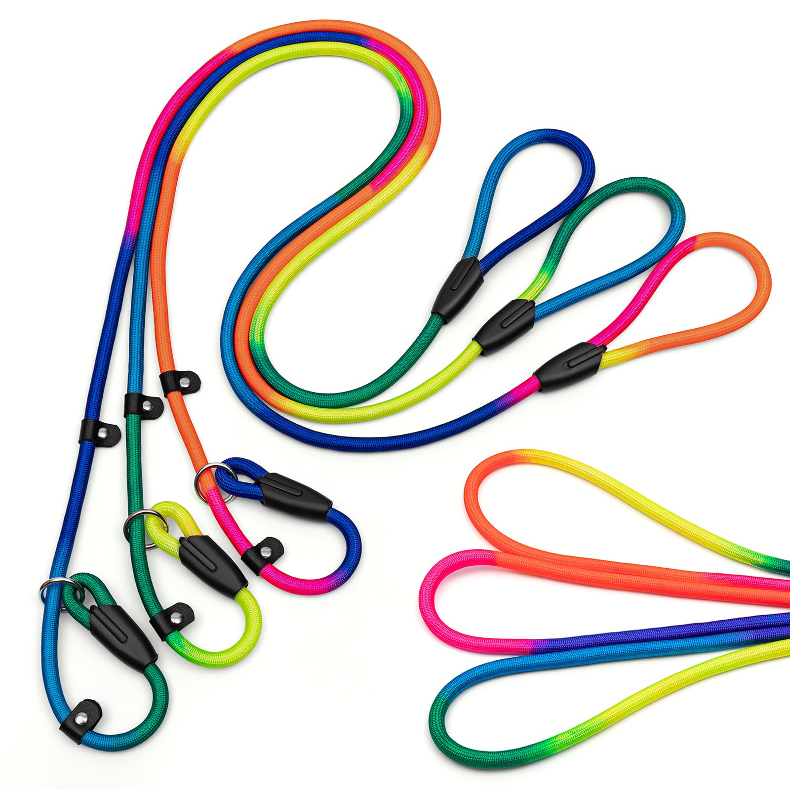 Fovrlzse 3-Pack Adjustable Rainbow Adjustable Slip Leads For Dogs - No-Pull Training For Small & Medium Dogs