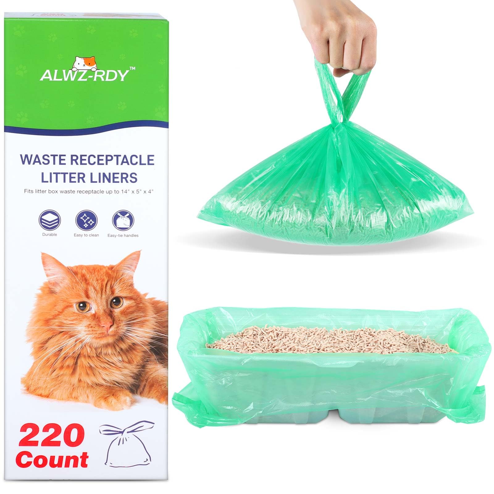 220Pcs Litter Box Liner Bags Compatible With Littermaid/Nature'S Miracle Waste Receptacles, Durable, Easy-Tie Handles