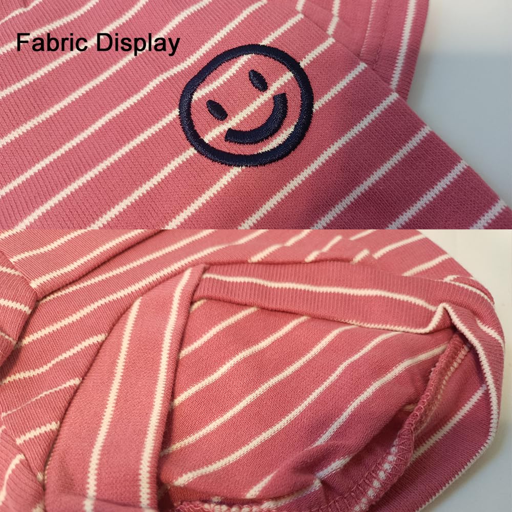 Matching Dog And Owner Clothes,Pink Striped Dog Shirts For Small Dogs,100% Cotton Small Dog Shirt T-Shirt Girl Boy With Smiley F