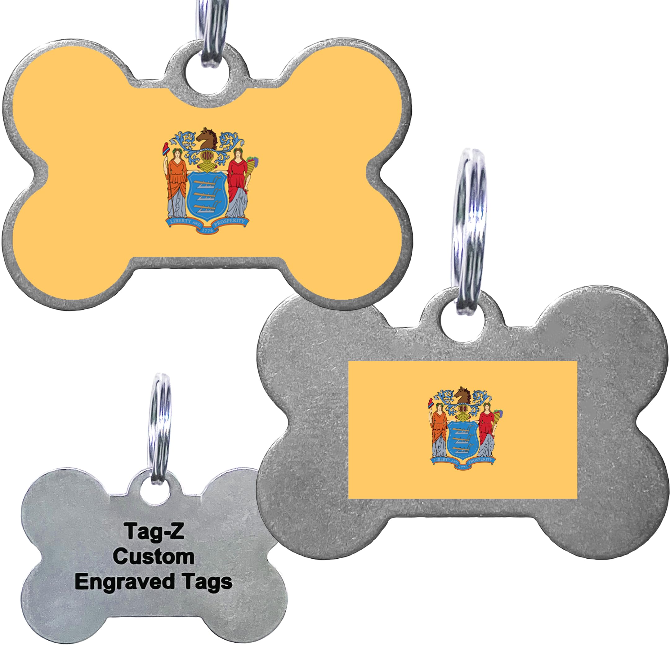 New Jersey Flag Pet Id Tags, Custom Printed And Laser Engraved Bone