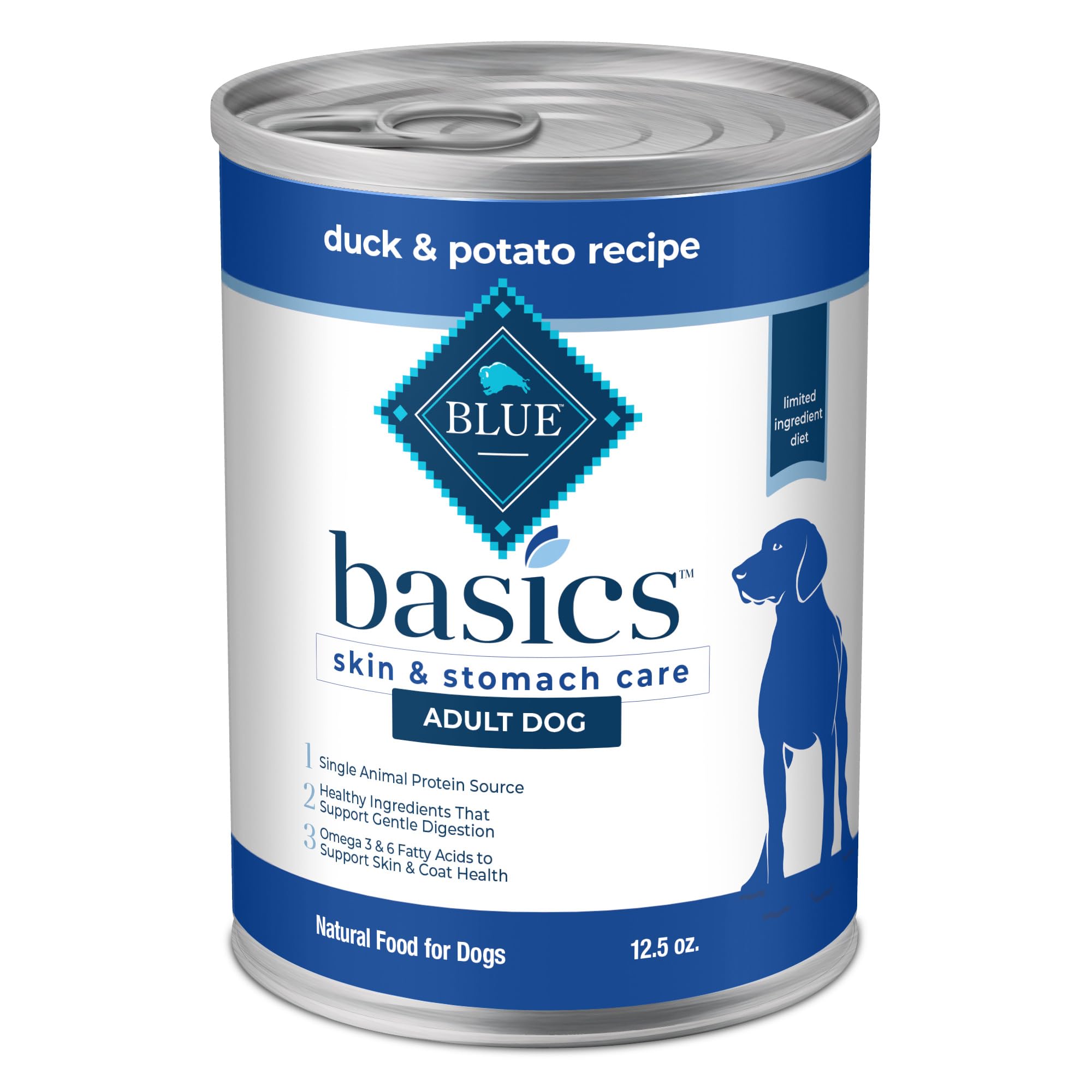 Blue Buffalo Basics Adult Grain-Free Wet Dog Food for Skin & Stomach Care, Limited Ingredient Diet, Duck & Potato Recipe, 12.5-o
