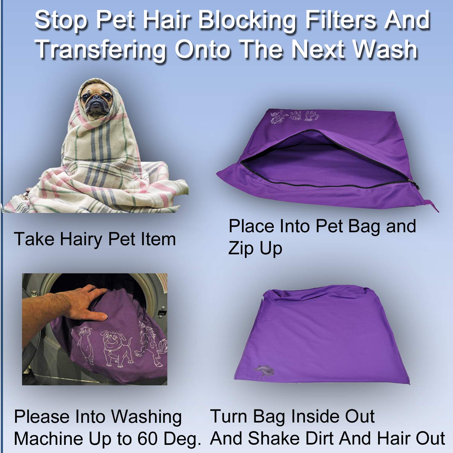 Pet Laundry Bag | Stops Pet Hair Blocking The Washing Machine | Jumbo Size Wash Bag Ideal For Dog Cat Horse Guinea Pig | Hair Remover Safely
