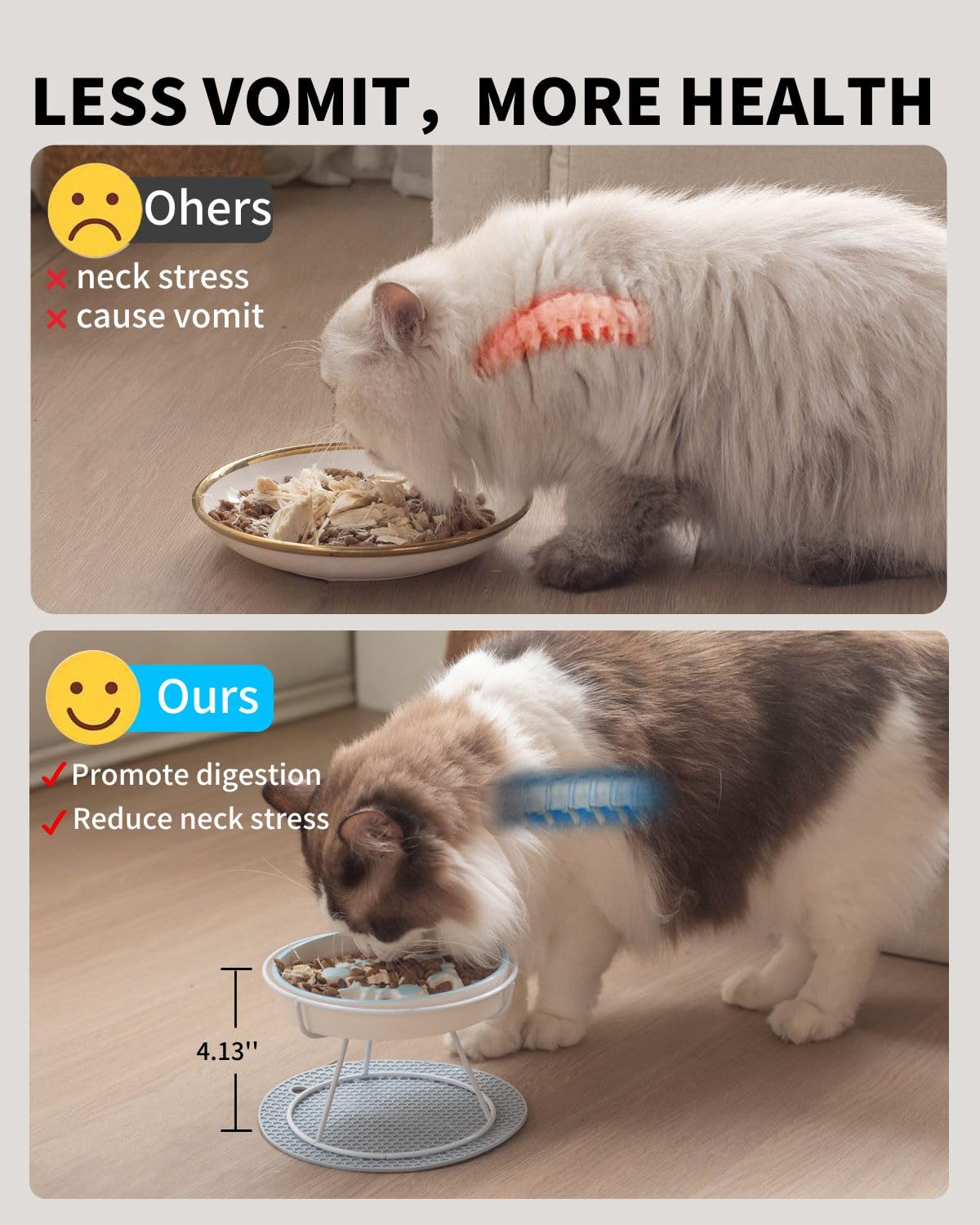 TRUNDISAN Upgrade Whisker-Fatigue-Free Cat Slow Feeder Bowl, Raised Cat Bowl Improved Design, Anti Vomit Promotes Digestion and