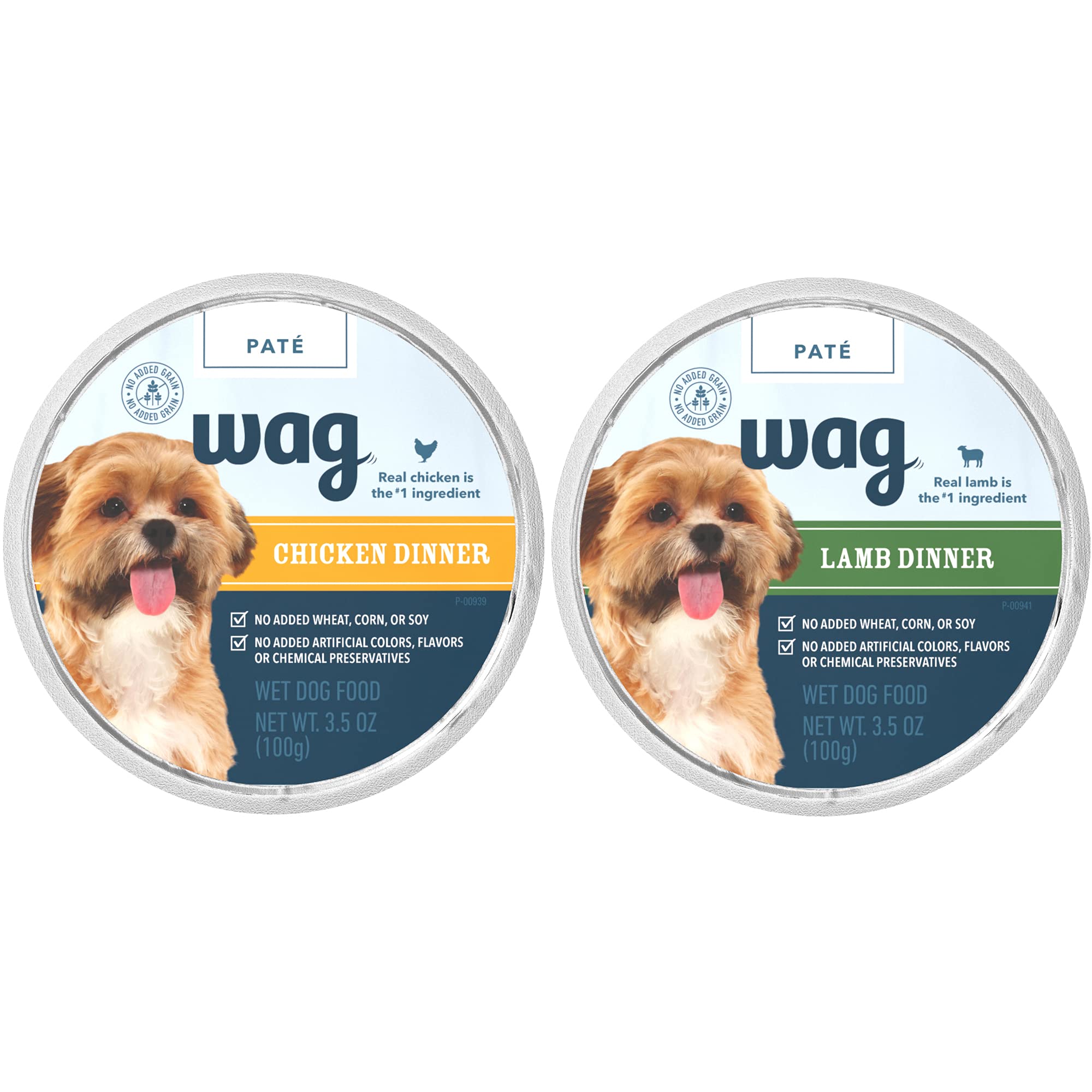 Amazon Brand - Wag Wet Dog Food Cups, Variety Packs Chicken & Lamb Pate, 3.5oz (12 Pack)