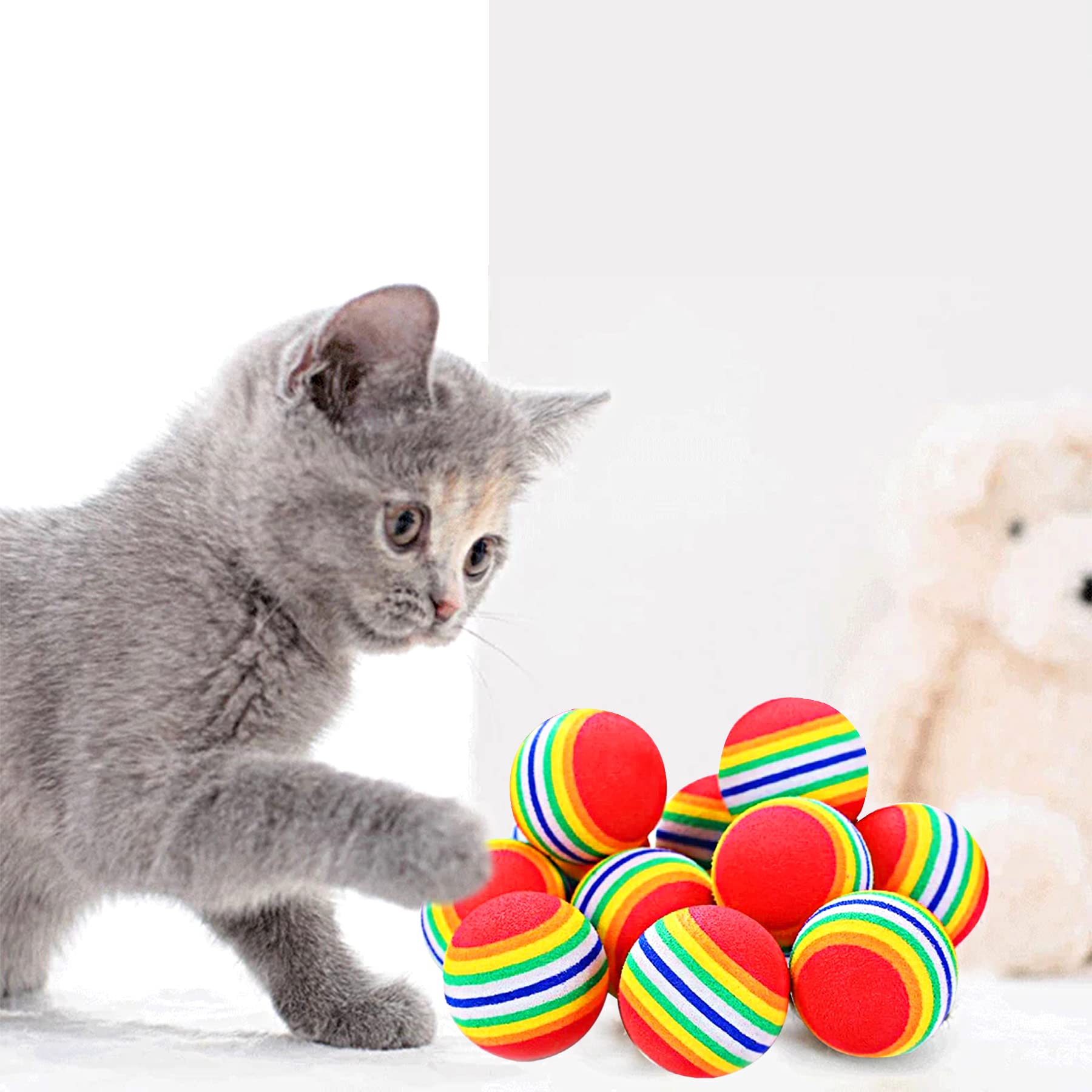 Pet Show 50Pcs 1.38' Cat Toy Balls Interactive For Indoor Cats Red Rainbow Soft Eva Foam Kittens Favorite Toys 35Mm Dia. Small Dogs Puppies Toy Balls Bulk Activity Chase Quiet Play Sponge Ball