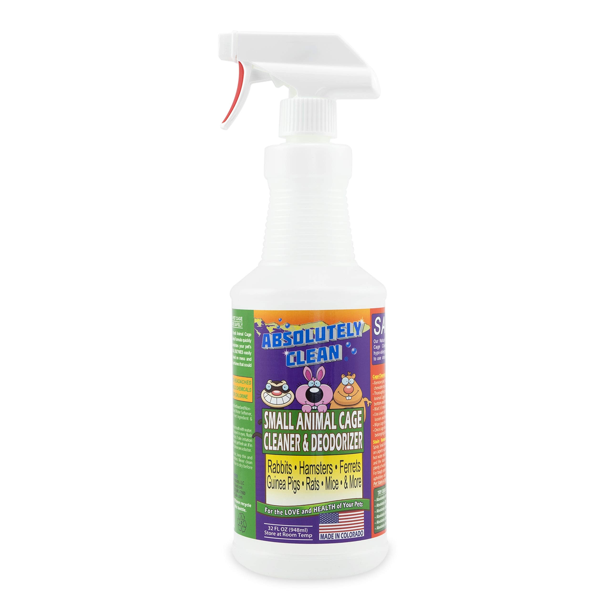 Amazing Small Animal Cage Cleaner, Just Spray/Wipe, Easily Removes Messes & Odors - Hamster Cages, Mice, Rat Cage, Guinea Pig Ca
