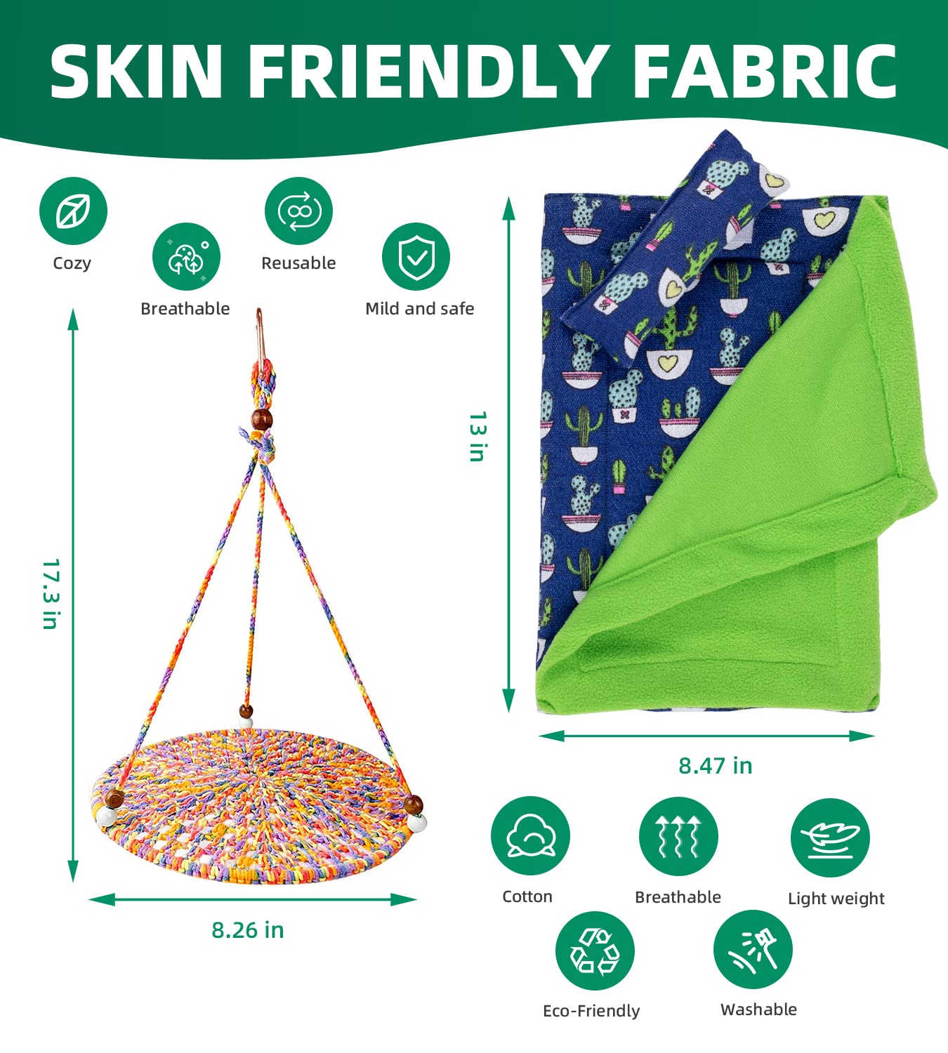 SEAPANHE Colorful Bearded Dragon Hammock Swing - Reptile Bed & Accessories for Small Pets, Ideal Hide Habitat Shelter for Gecko & Dragon