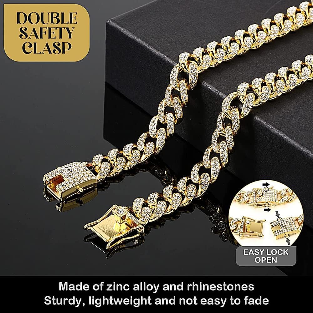 Haoyueer Dog Chain Collar Diamond Cuban Link 13Mm Wide Dog Necklace Metal Cat Chain Pet Crystal Collar Jewelry Accessories For S