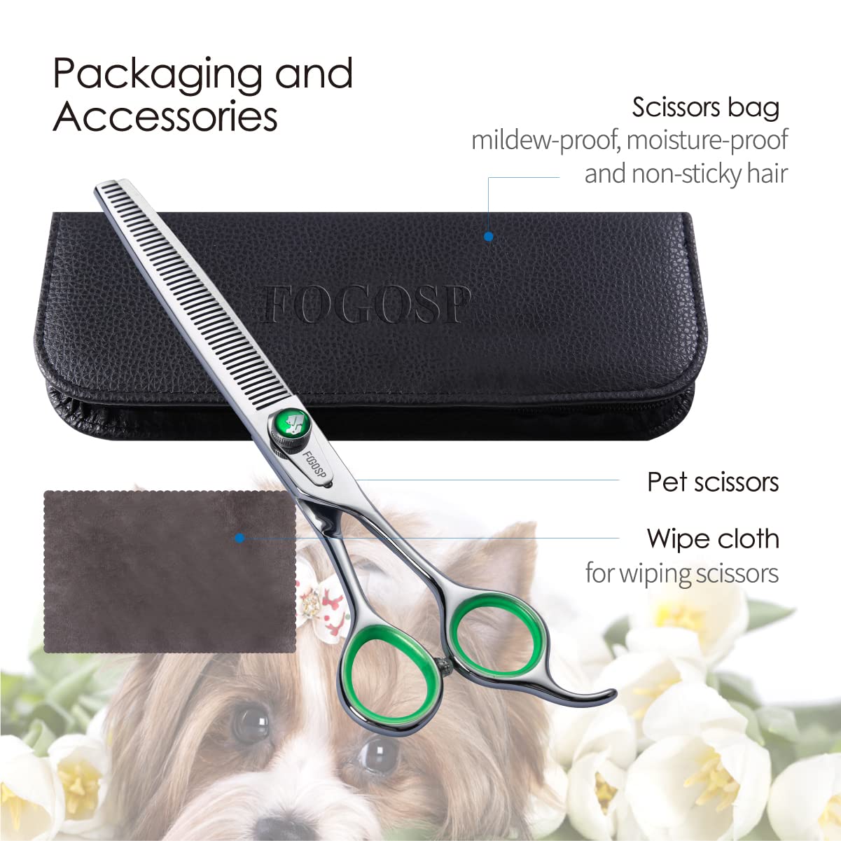 Fogosp 46 Teeth Dog Thinning Shears For Grooming 7.0 Inch Professional Blending Thinning Scissors For Dogs Cat Pet Japanese 440C Stainless Right Handed