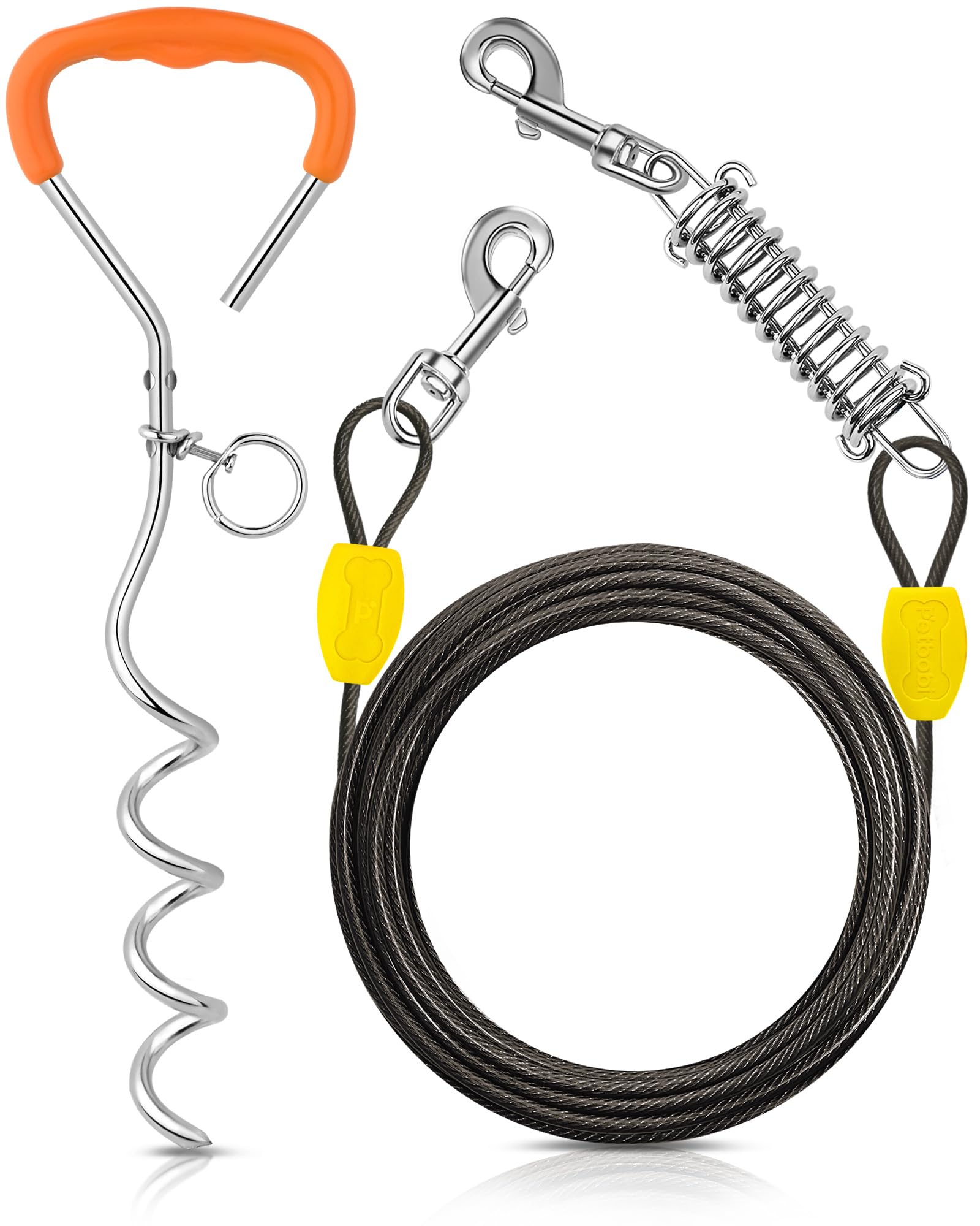 Petbobi Dog Tie-Out Cable And Stake - 10Ft Heavy Duty Cable With Spring, No Tangle, 16In Ground Stake, Ideal For Yard, Camping A