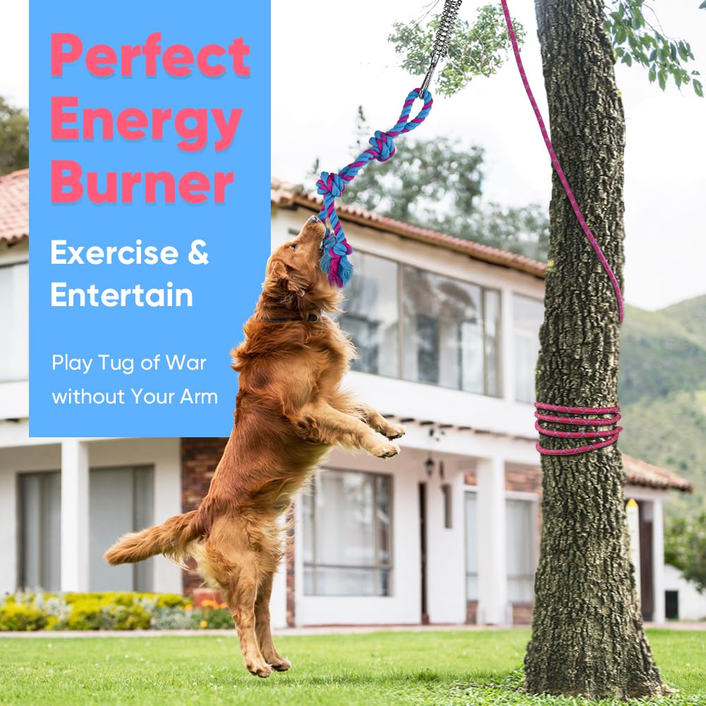 Petbobi Bungee Dog Toy, Tether Tug Outdoor Dog Toy for Pitbull Interactive & Exercise, Spring Pole Tether Tug of War Toy with Du