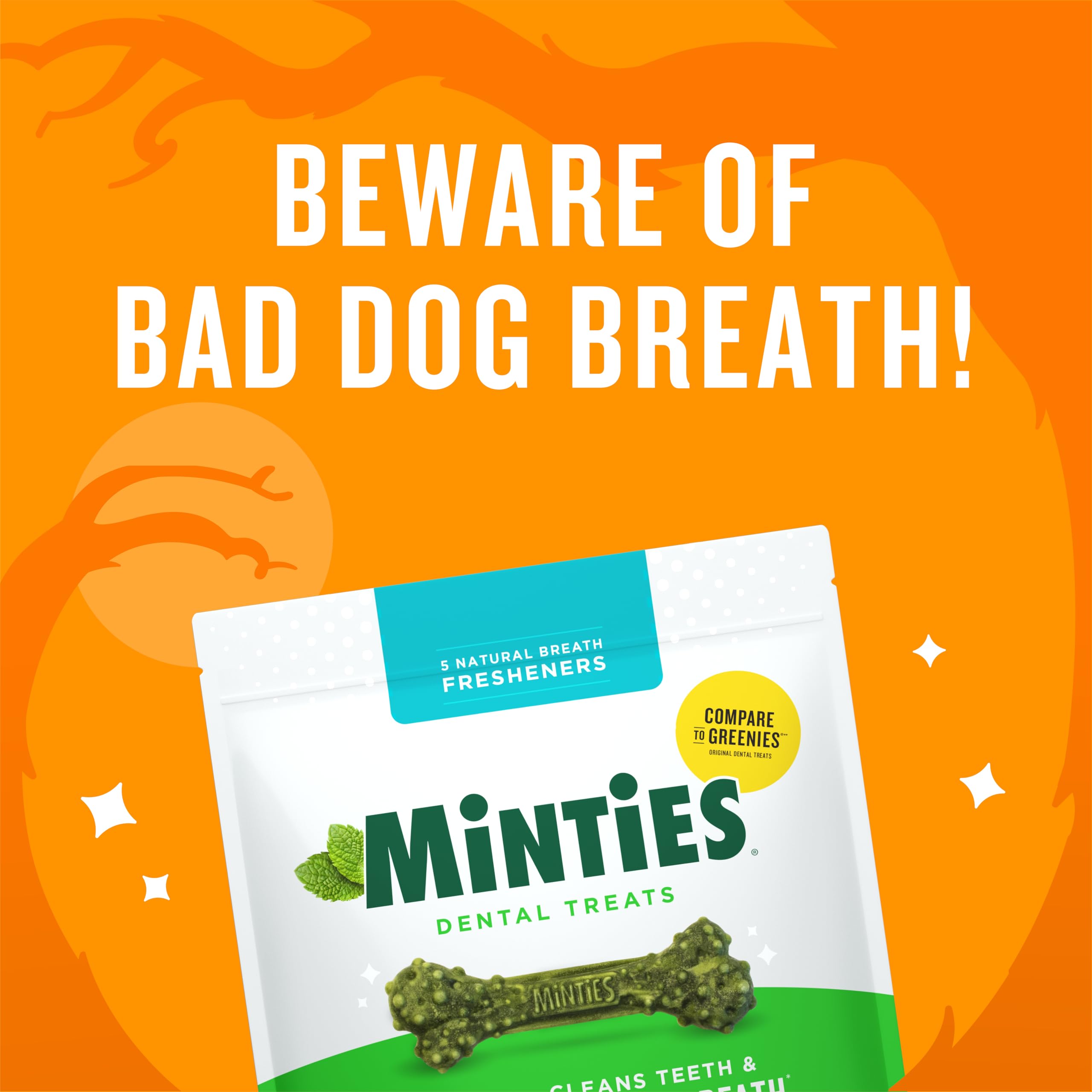 Minties Dental Chews for Dogs, 60 Count, Vet-Recommended Mint-Flavored Treats for Medium Dogs 25-50 lbs, Bones Clean Teeth, Figh
