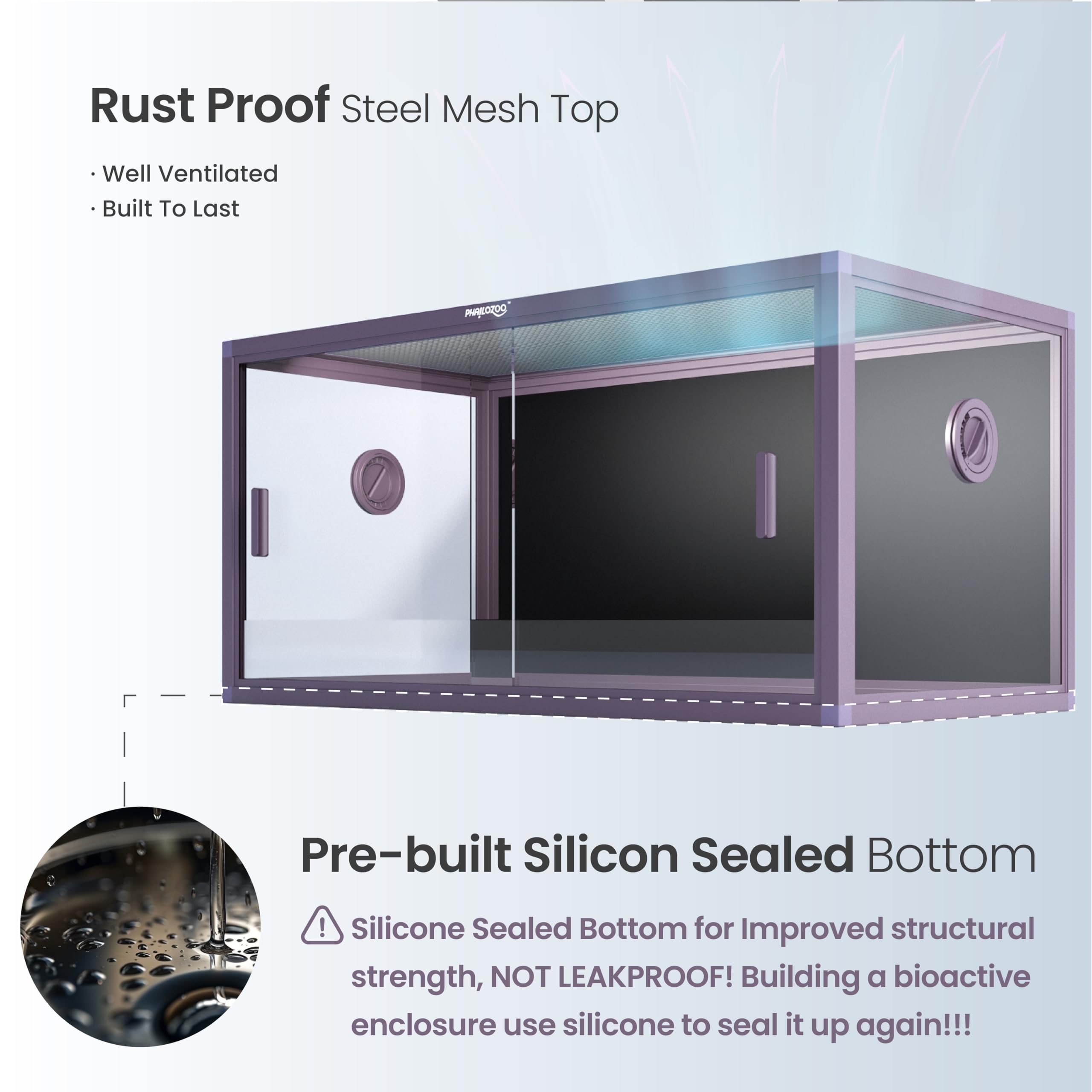 Phailozoo 50 Gallon Bearded Dragon Tank, Reptile Enclosure For Easy Maintenance, Front Opening Reptile Tank With Top Screen Vent