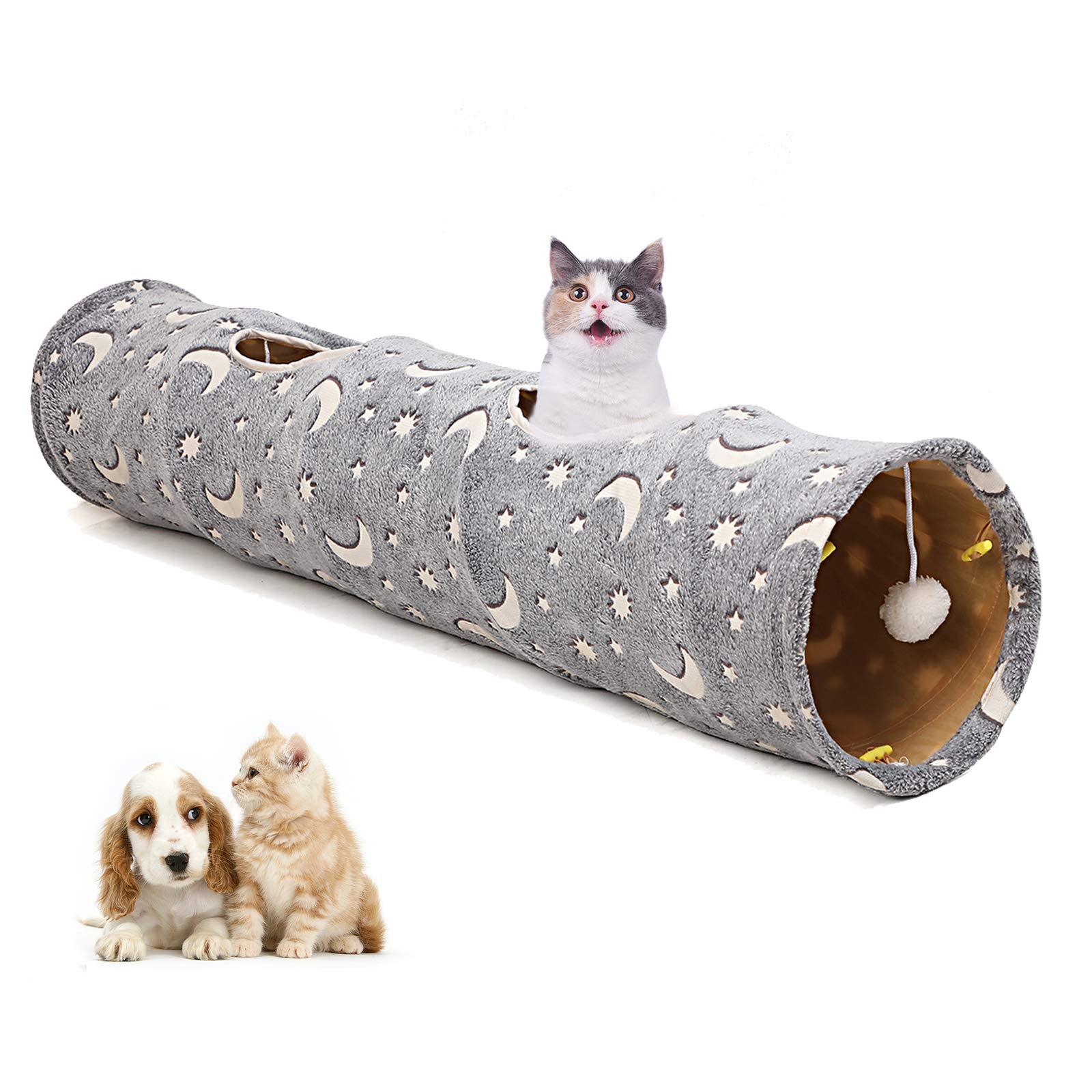 Luckitty Cat Tunnel Tube With Plush Ball Toys Collapsible Self-Luminous Photoluminescence, For Small Animals Pets Bunny Rabbits,