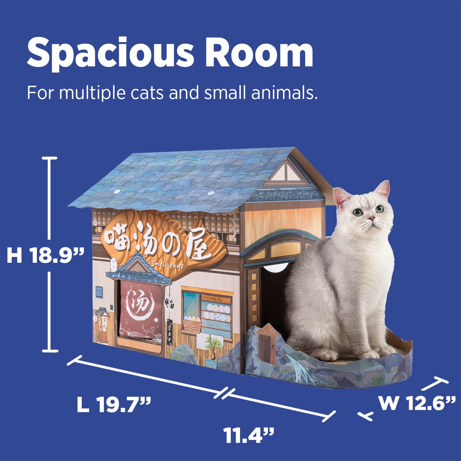 Smile Paws Cat Beds For Indoor Cats, Cardboard Cat House With Scratchers, Onsen Hotel, Large Sturdy Cat Furniture Condo Cave Ten