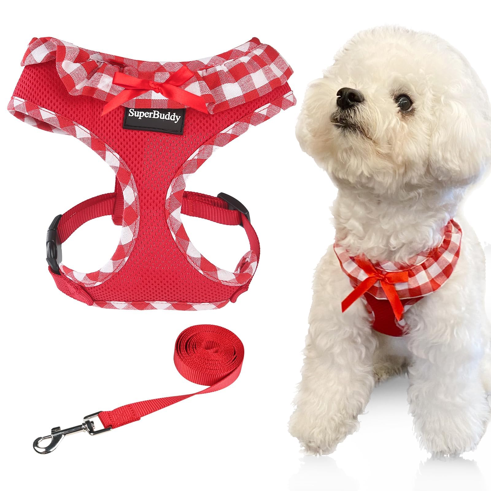 Superbuddy Upgraded Soft Mesh Dog Harness Super Breathable Lightweight Pet Harnesses For Puppy Dogs Outdoor Walking, Red Dog Har