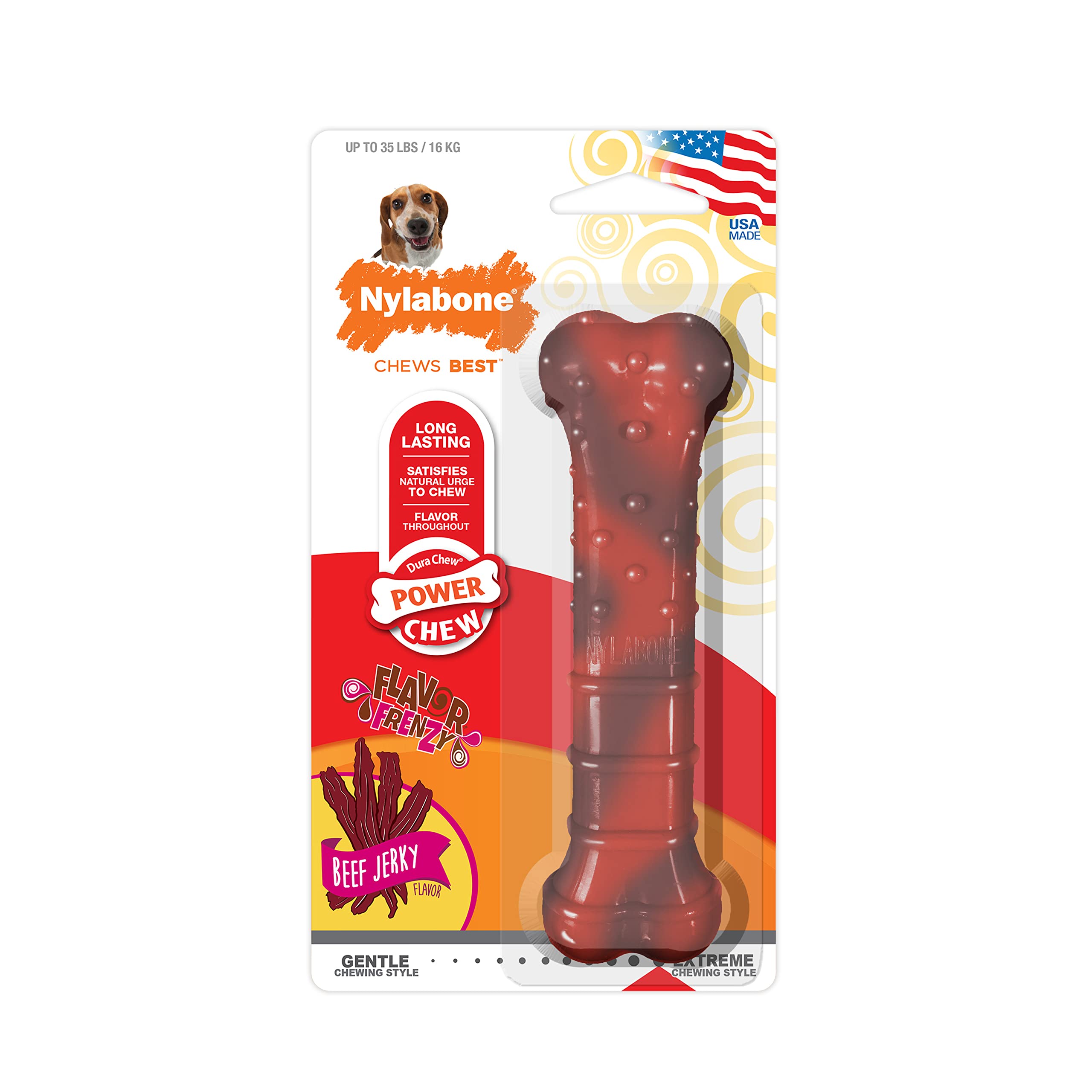 Nylabone Original Bone Power Chew Toy For Dogs, Indestructible Dog Toys For Aggressive Chewers, Beef Jerky Flavor, Medium - Up To 35 Lbs, 1 Count