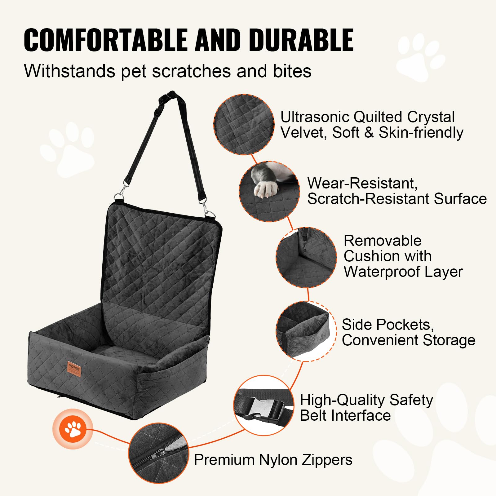 Vevor Dog Booster Car Seat Pet Car Seat For Small Medium Dog Up To 40 Lbs Black