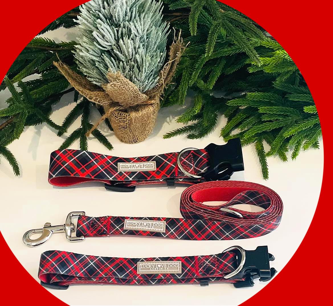 Lucky Love Dog, Beautiful Evergreen Dog Collar, Vivid Berry Plaid Dog Collar For Boy And Girl Dogs - (Medium Size, Heywood Colla