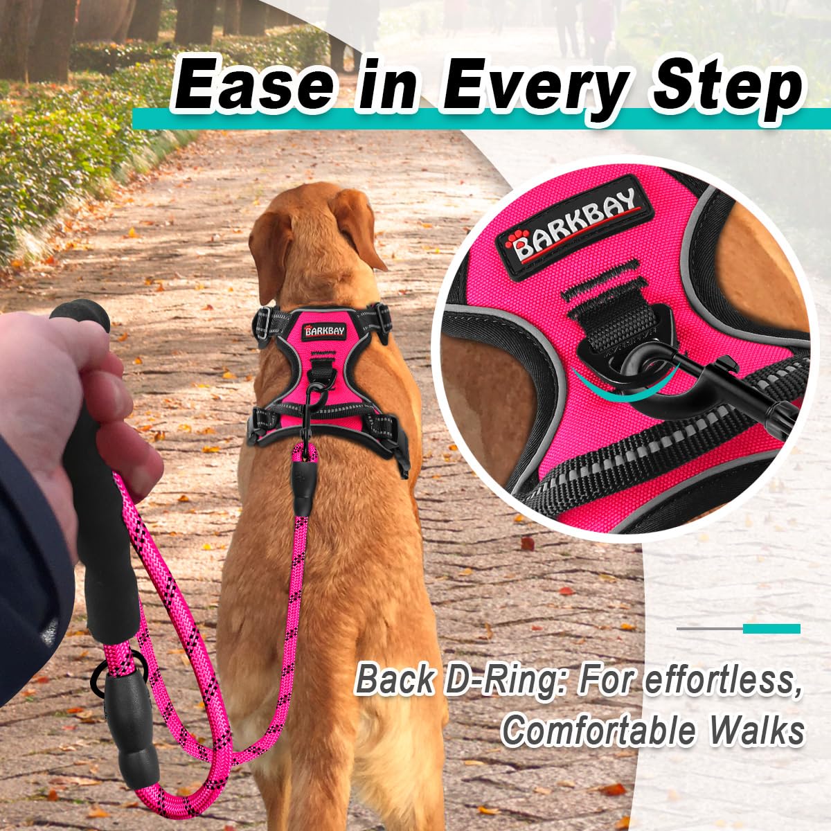 BARKBAY No Pull Dog Harness - Adjustable Oxford Vest, 3M Reflective, Pink, X-Large for Small Medium Large Dogs