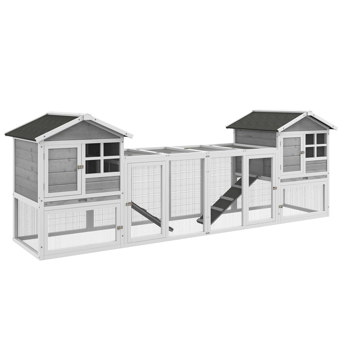 Pawhut 102'' 2 In 1 Wooden Rabbit Hutch, Double Main House Pet Playpen, Large Bunny House Enclosure For Indoor/Outdoor With 2 Ru