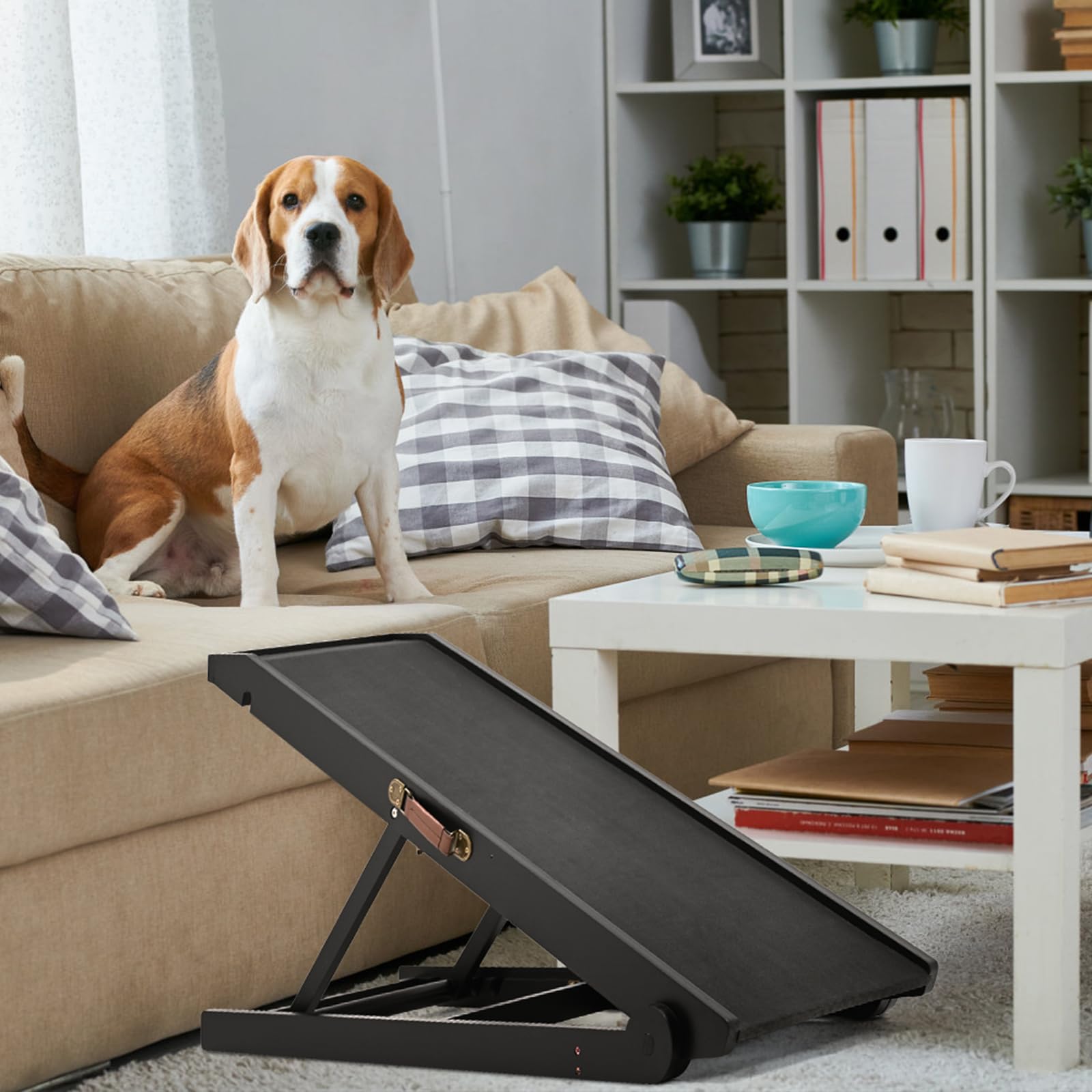 Dog Ramp, Adjustable Height Wooden Folding Pet Ramp For Bed, Couch,Suv-High Traction, Portable Paw Ramps For Small & Large Old D
