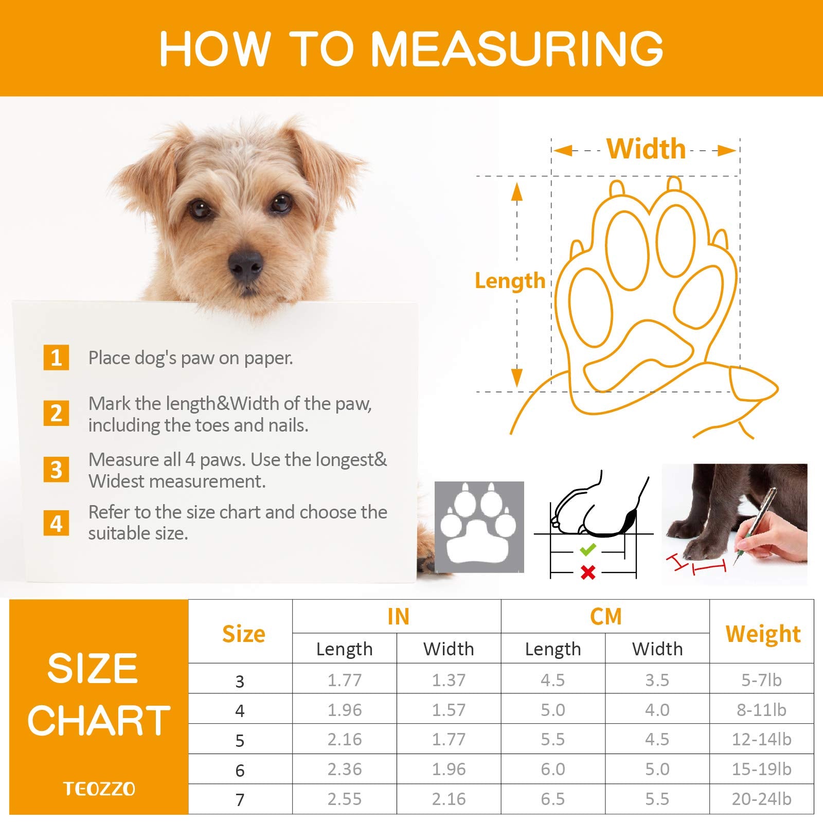 Teozzo Dog Boots & Paw Protector, Anti-Slip Sole Winter Snow Dog Booties With Reflective Straps Dog Shoes For Small Medium Dogs 4Pcs Black 7