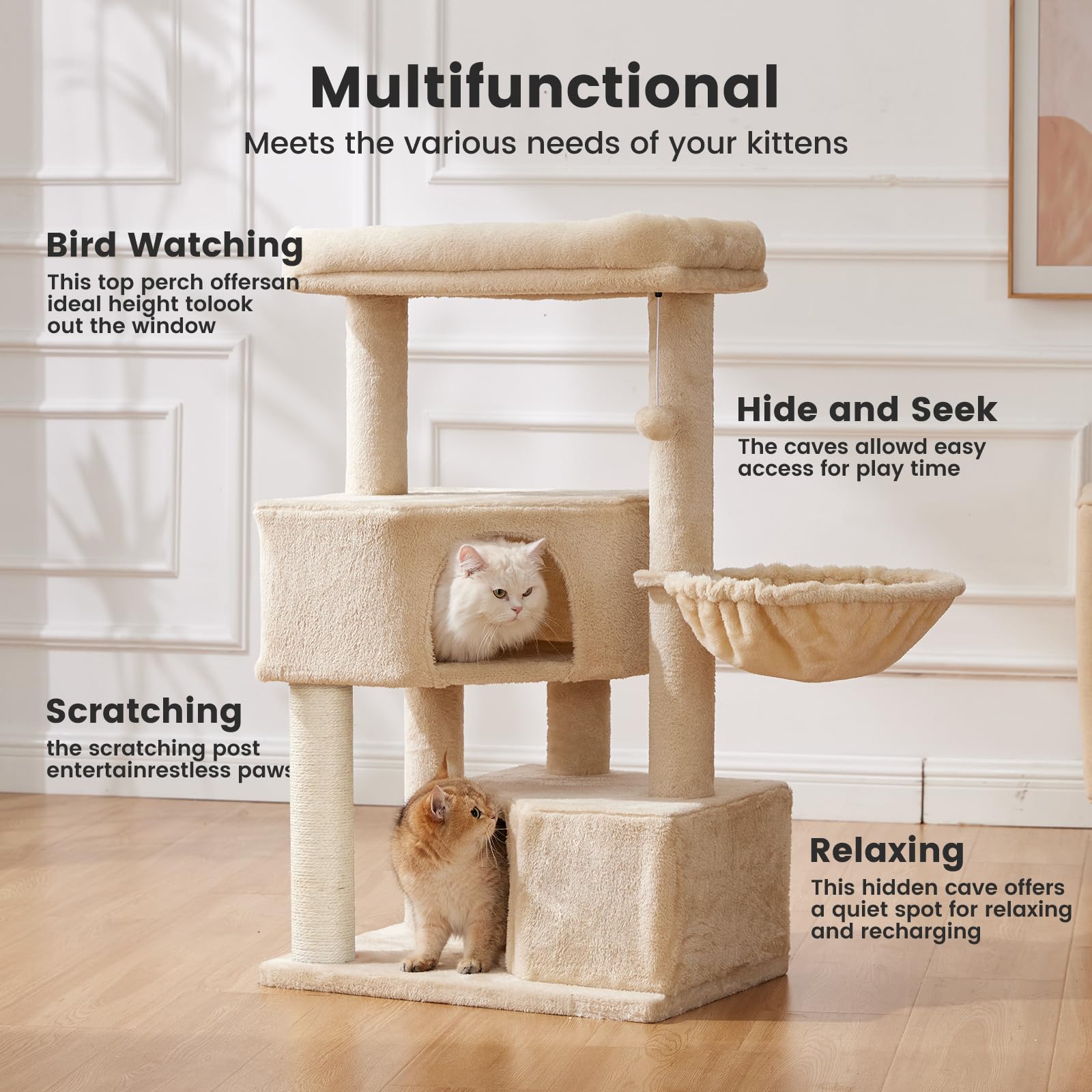 Gardner Pet 41'' Tall Cat Tree For Medium-Large Cats, Heavy Duty Cat Tower With 2.8In Posts & Washable Top Perches, Space-Saving
