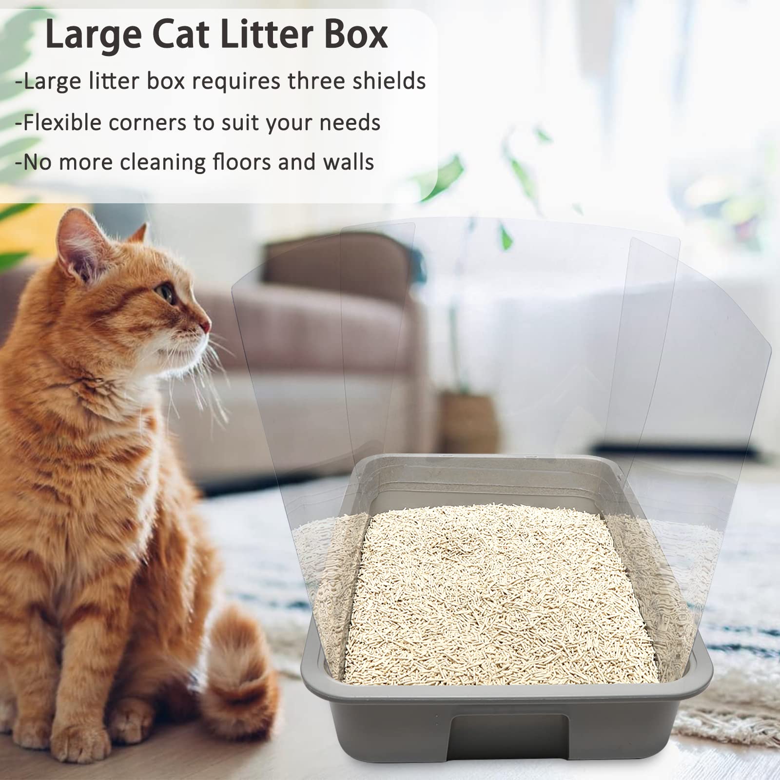 3Pcs Cat Litter Box Pee Shields,Transparent Easy Clean Litter Box Splash Guard For Open Top Litter Pan 15?1.5In- Litter Box Not Included