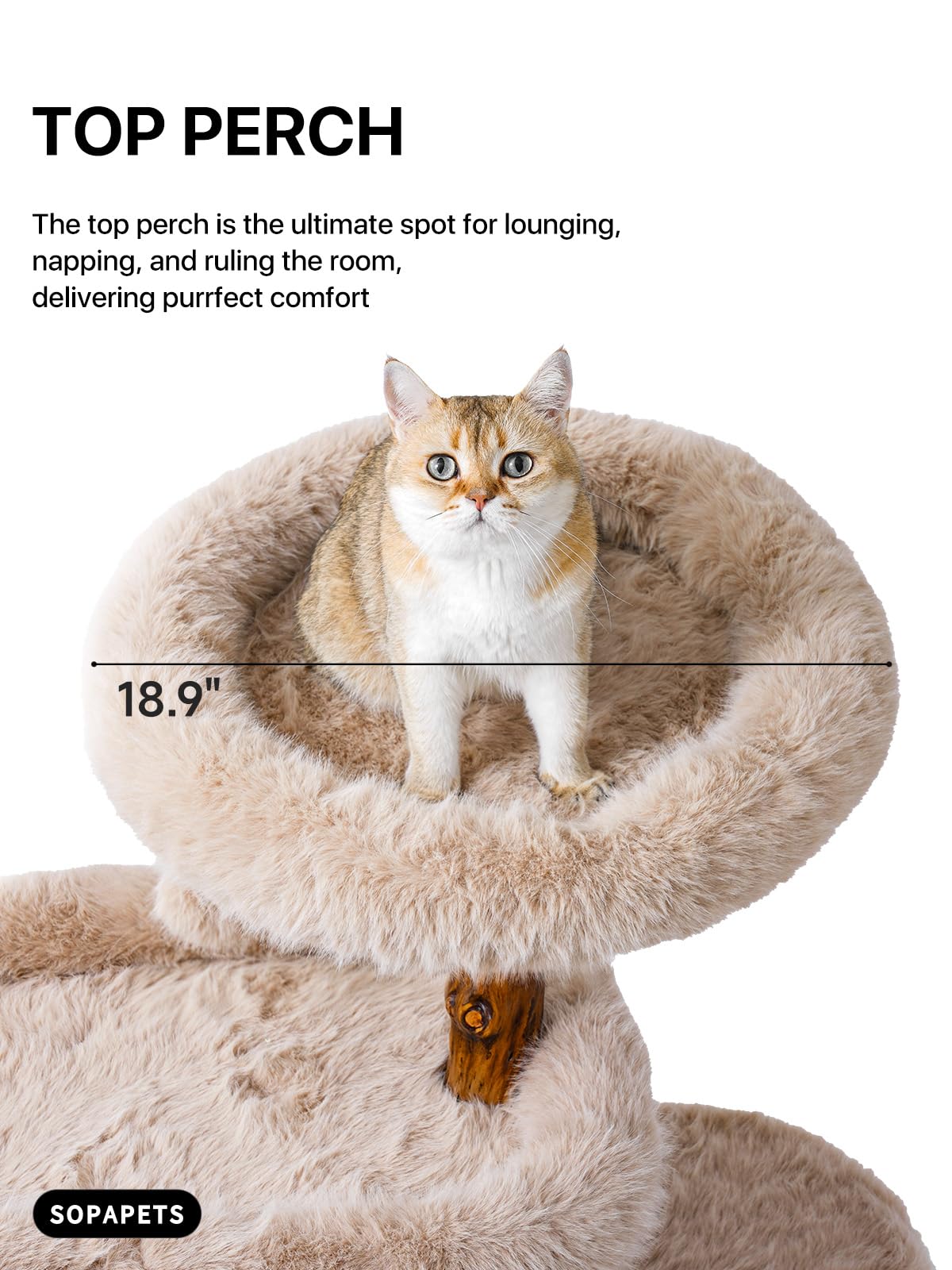 Aesthetic Cat Tree Tower for Large Cats, Large Cat Tree for Maine Coon Indoor Cats with Faux Fox Fur, Solid Wood Sisal Scratchin