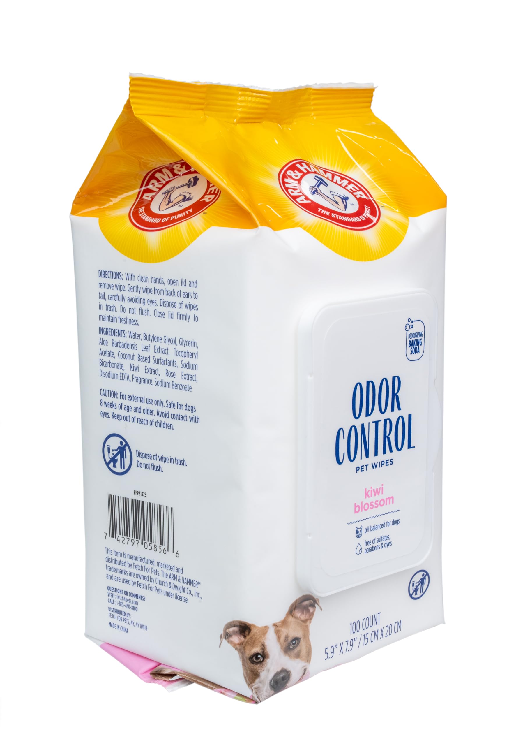 Arm & Hammer For Pets Odor Control Wipes For Dogs, Best Odor Eliminating Waterless Cleaning For Dogs & Puppies | Kiwi Blossom Scent, 100 Count - 3 Pack
