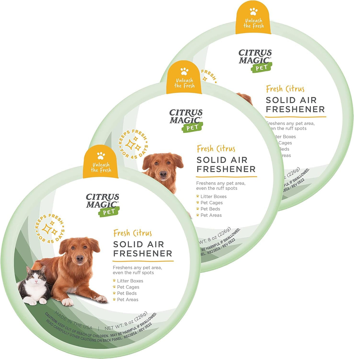 Citrus Magic Pet Odor Absorbing Solid Air Freshener For Home, Air Purifier, Fresh Citrus, Must Have Pet Supplies, 8 Oz (Pack Of 3)