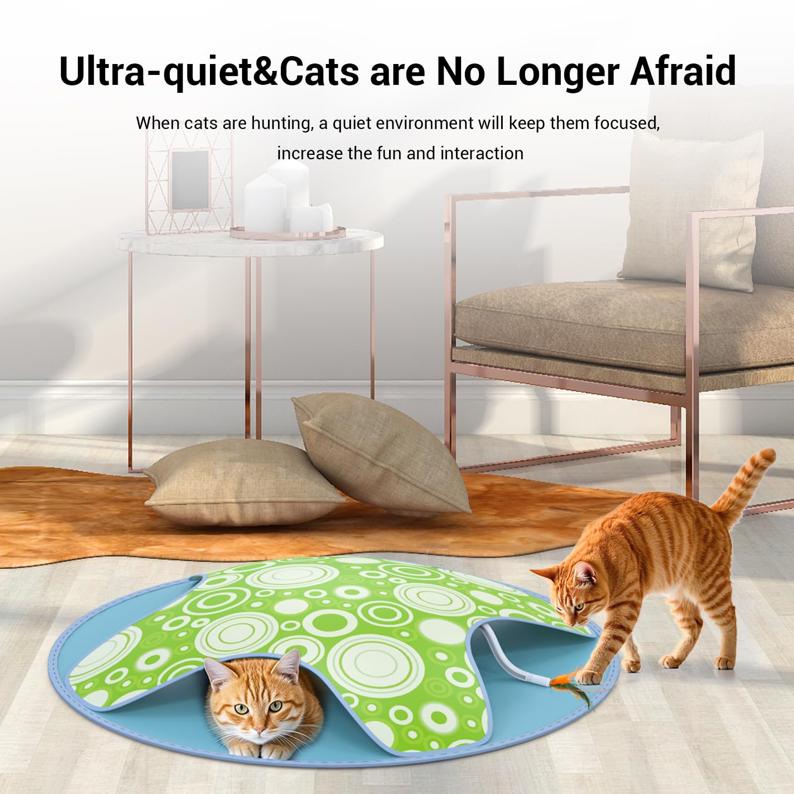 WAKHJAKT Interactive Cat Toy, 2-in-1 Automatic Cat Toys with Hide/Seek Mode, Moving Concealed Feathers, Two Speed Adjustable & S
