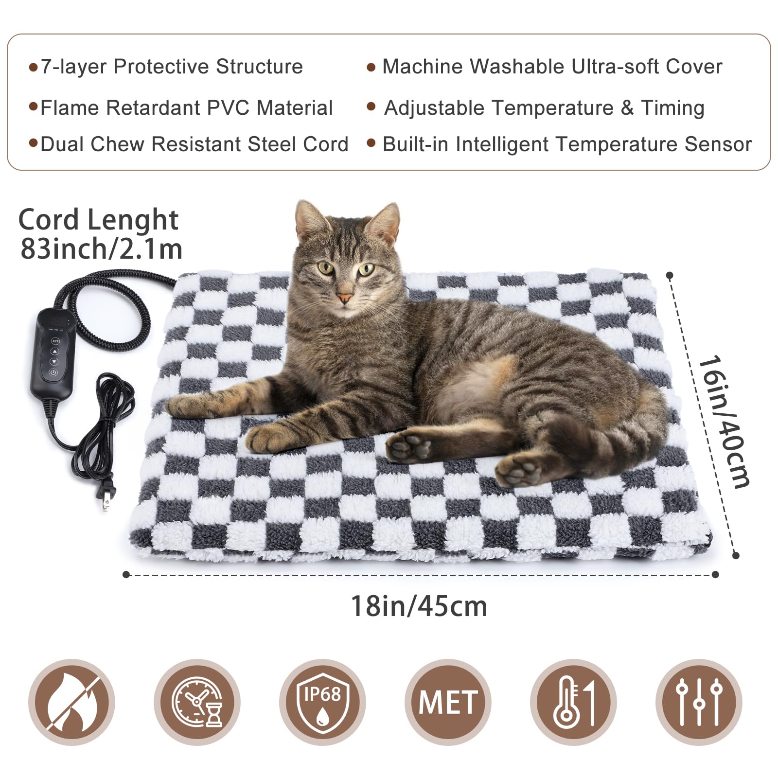 Mixjoy Heated Dog Bed - 11 Adjustable Temp Dog Heating Pad For Dogs & Cats, Electric, Washable Cover, Timer - 28''X16'', Medium