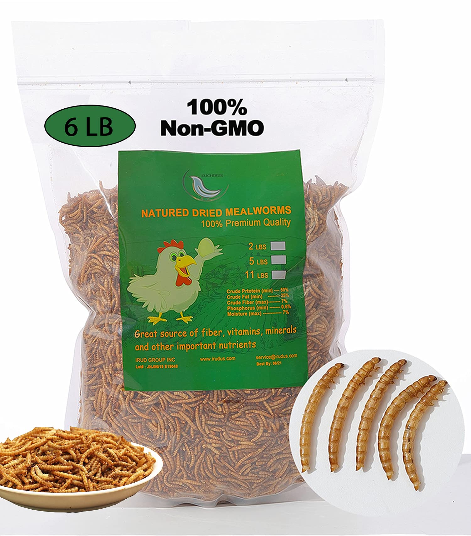 Euchirus Non-GMO High-Protein Large Dried Mealworms for Chickens, Natural Grubs and Poultry Treats as Chicken Feed,Duck Food, Wi