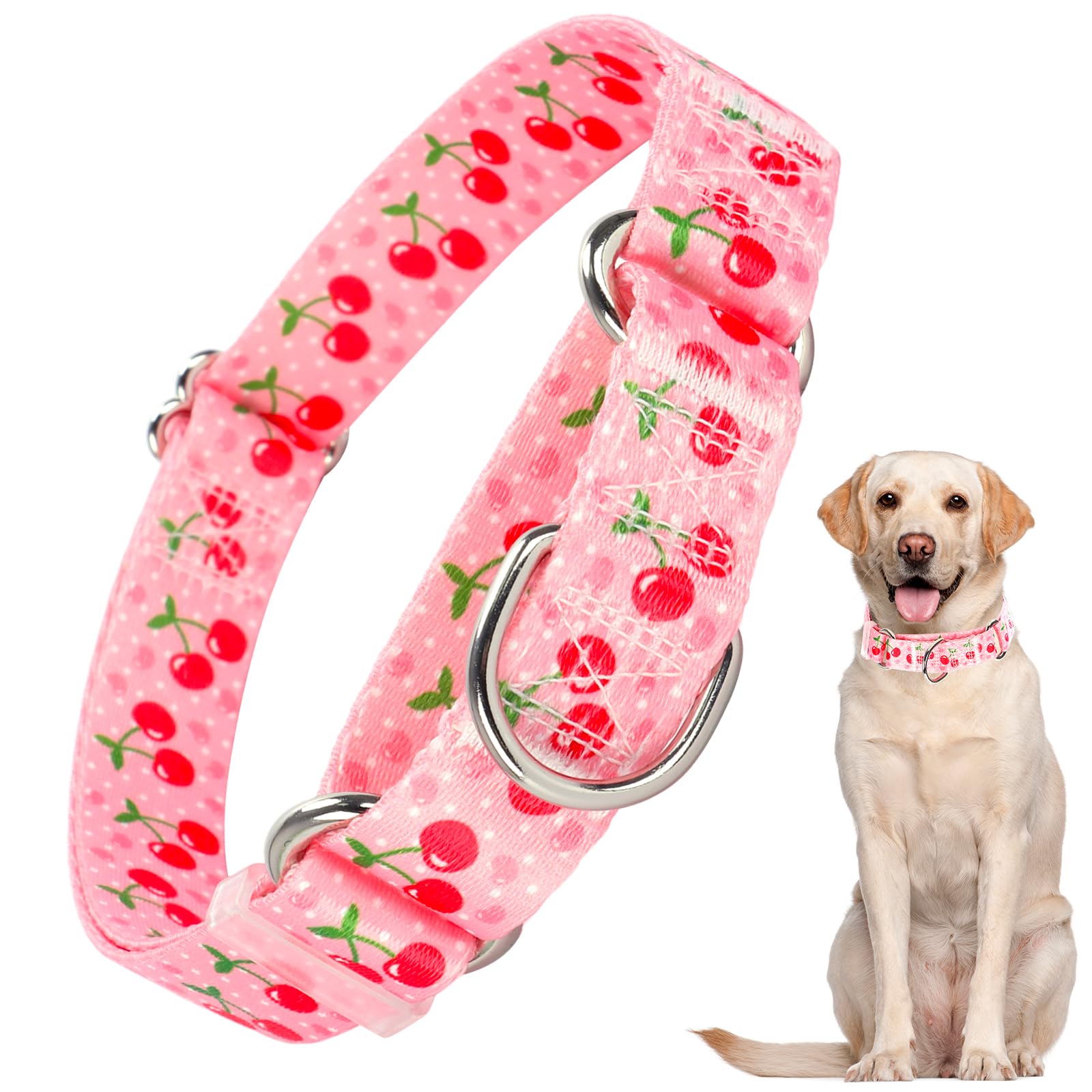 Onefojojo Martingale Collar For Dogs,Cute Pink Cherry Adjustable Martingale Collar For Small Medium Large Dogs Girl Dogs Boy Dog
