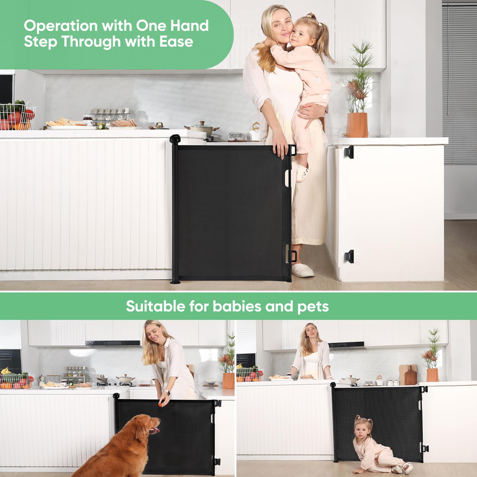 Likzest Retractable Baby Gate, Mesh Baby and Pet Gate 33'' Tall, Extends up to 55'' Wide, Child Safety Baby Gates for Stairs Doo