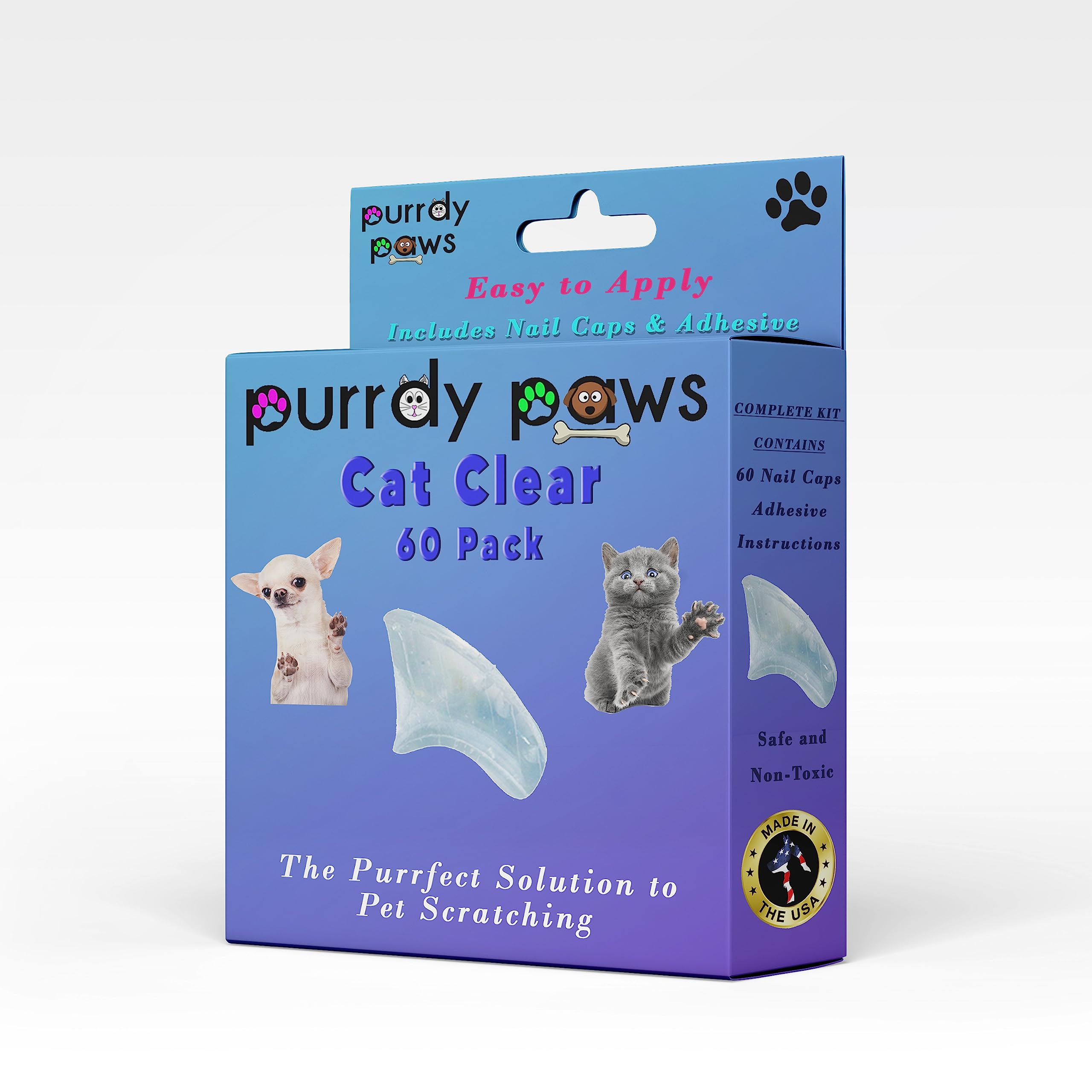 Purrdy Paws Soft Nail Caps 60 Packs For Cats - Clear Medium