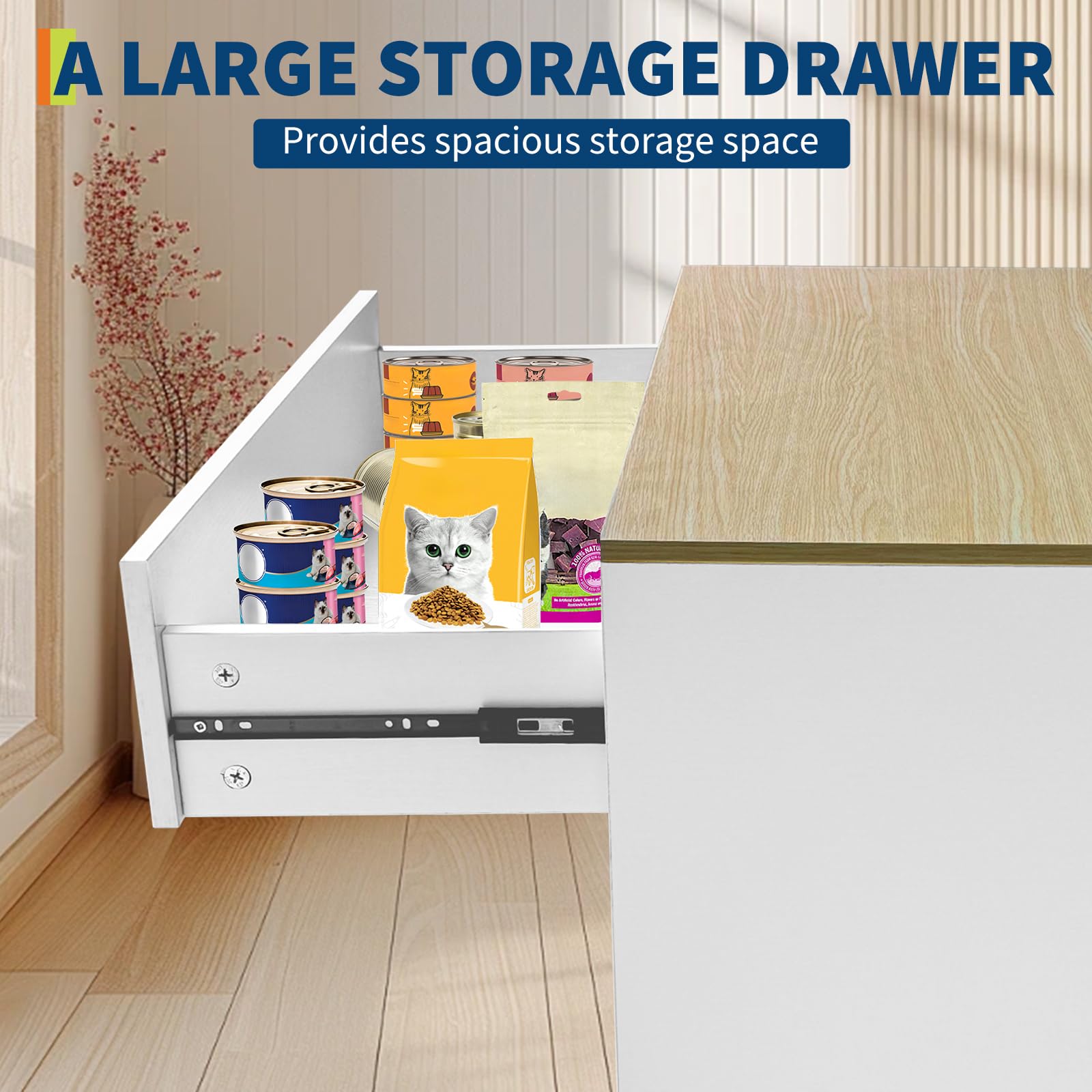 GarveeLife Hidden Cat Litter Box Furniture with Storage Drawer, Wood Cats Litter Enclosure Cabinet with 2 Sisal Doors, Hidden En