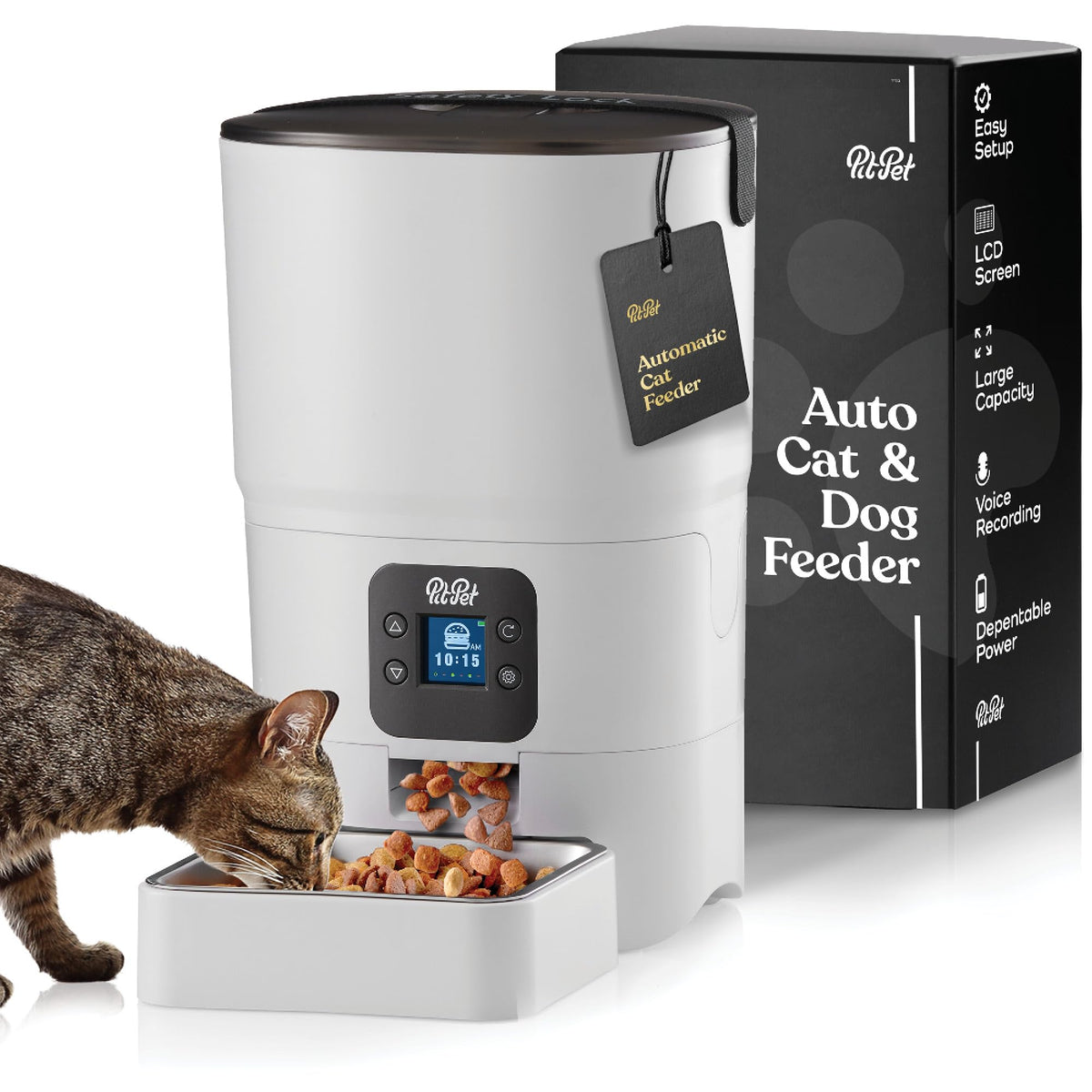 Smart Automatic Cat Feeder - 6-L Reliable Automatic Cat Food Dispenser With Display Lcd Screen For Easy Set Up -Portion Control Automatic Dog Feeder - Desiccant Bag Keeps Dry Food Fresh-Voice Recorder